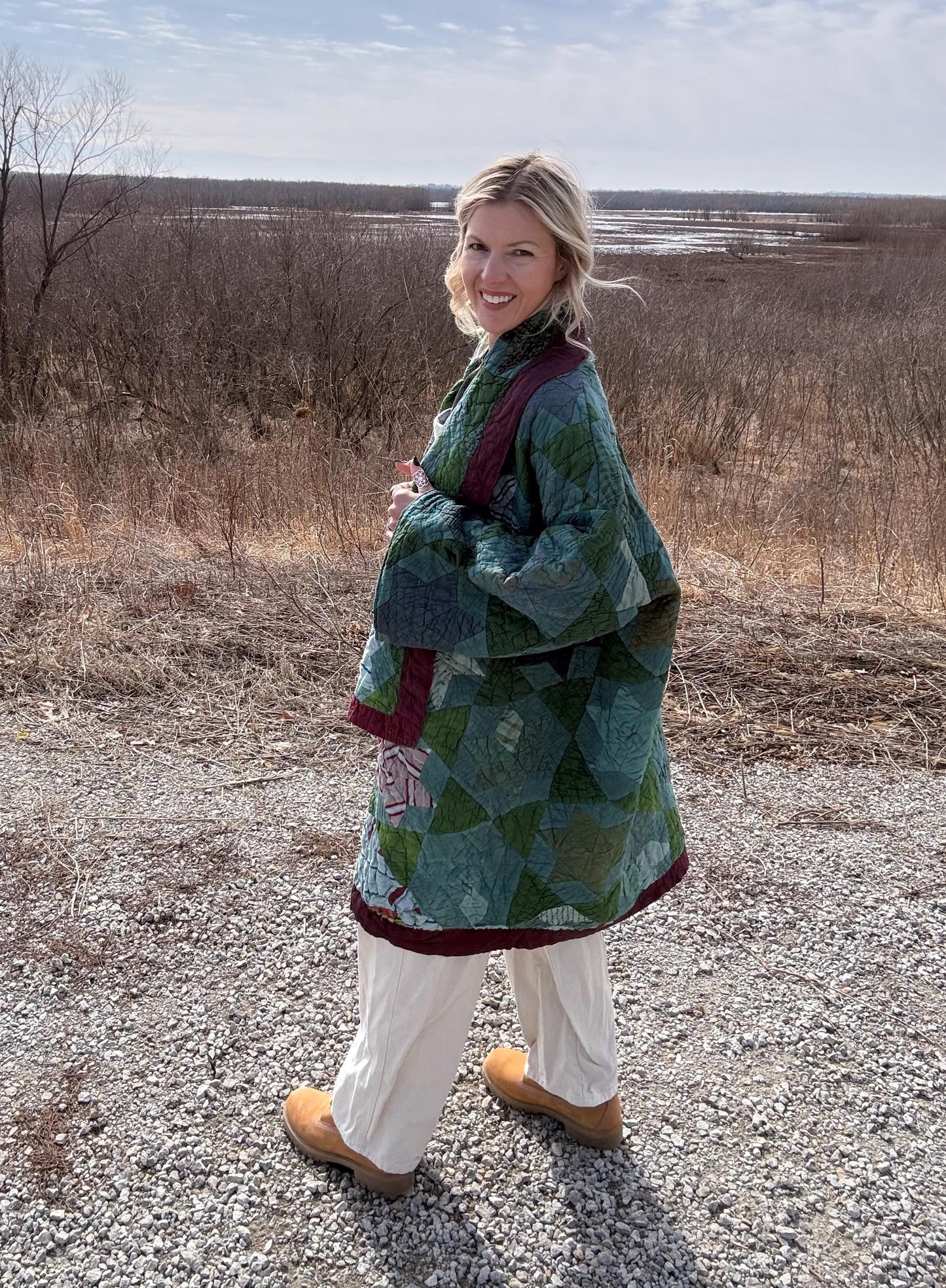 Deep Teal Romance Antique Overdyed Statement Quilt Jacket