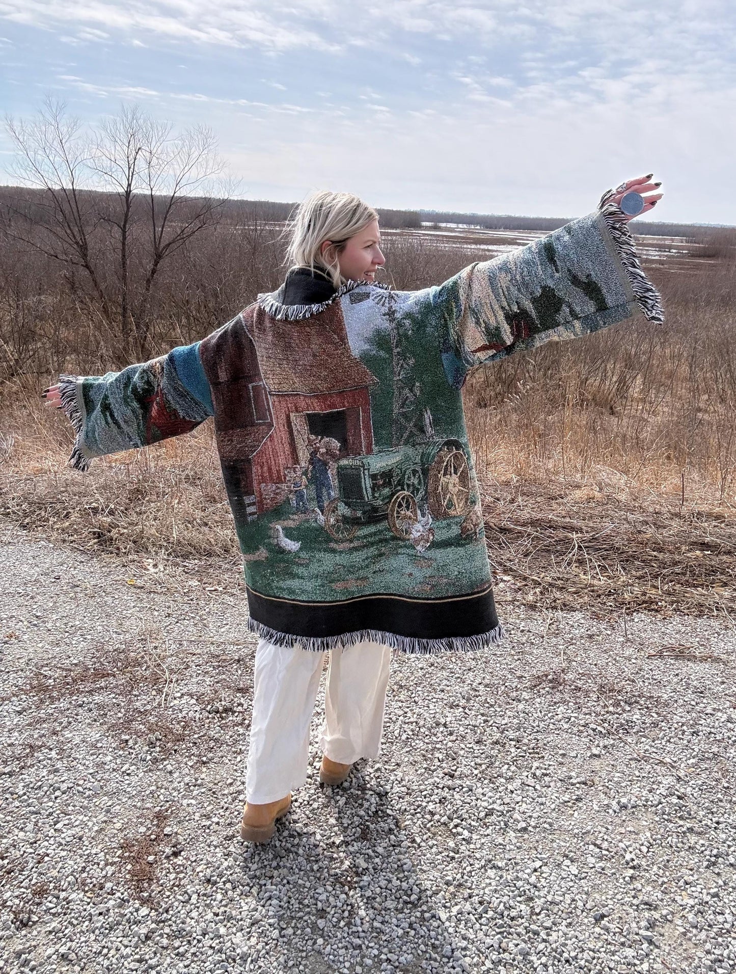 Simple Life Farm Ranch Oversized Fringe Blanket Coat