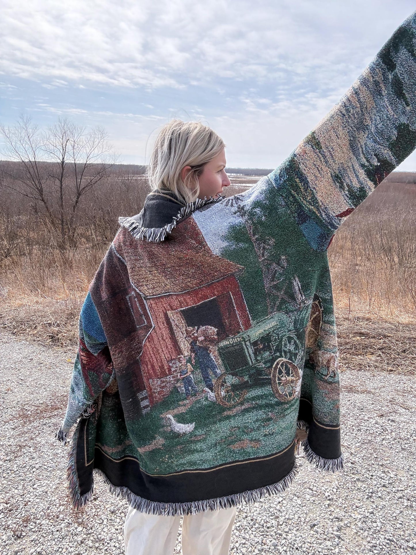 Simple Life Farm Ranch Oversized Fringe Blanket Coat