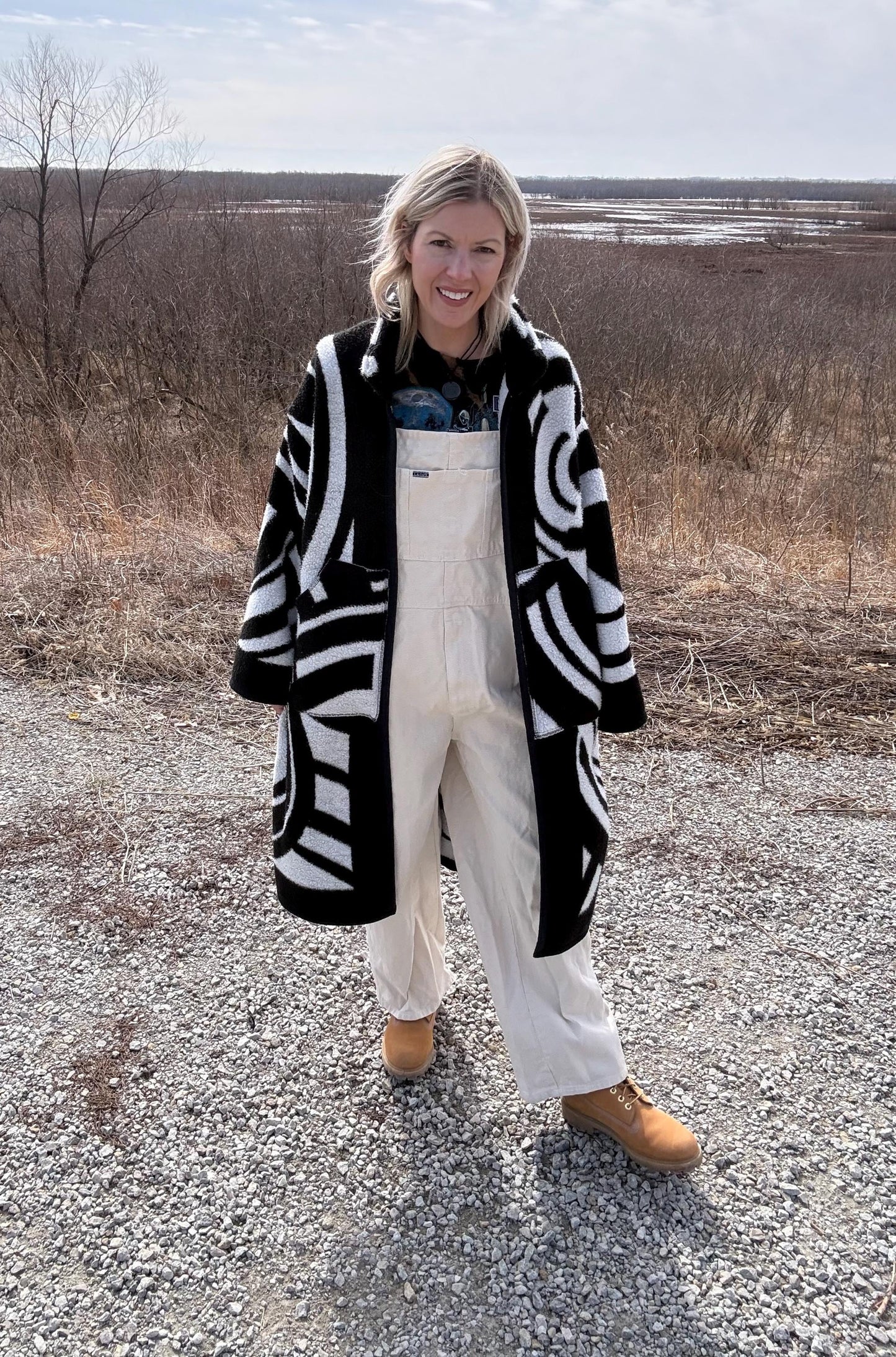 Black & White Swirls Fleece Blanket Coat