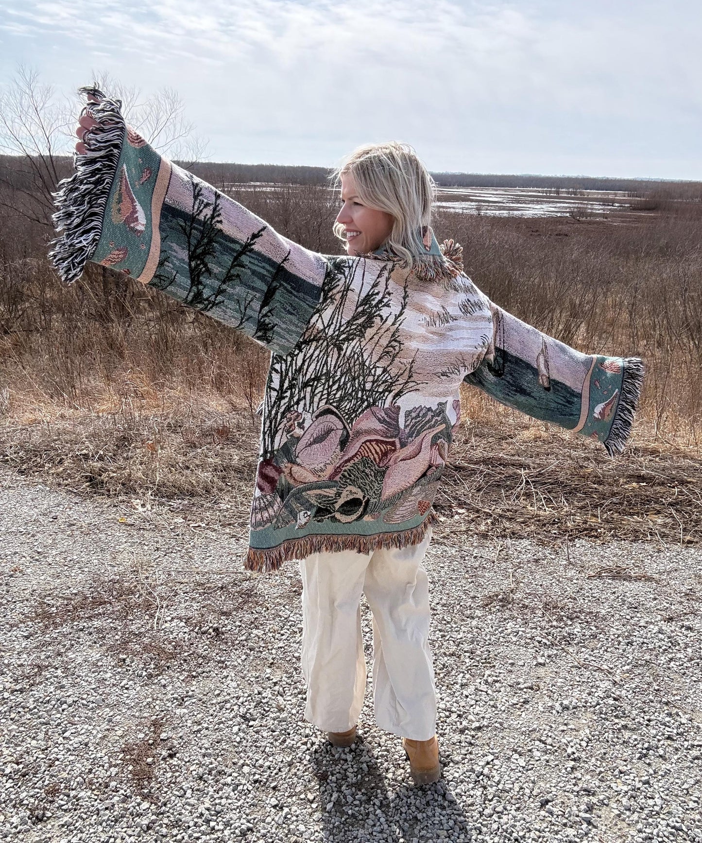 Boho Beach Babe Fringe Blanket Coat