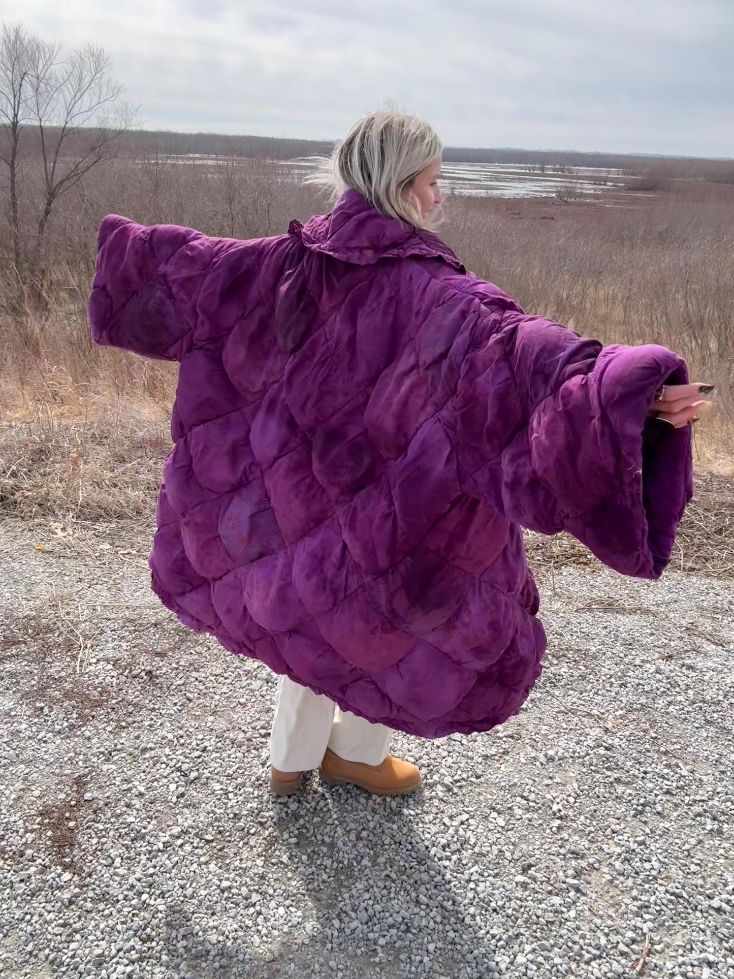 Boysenberry Beauty Fluffy Maximalist Statement Quilt Coat