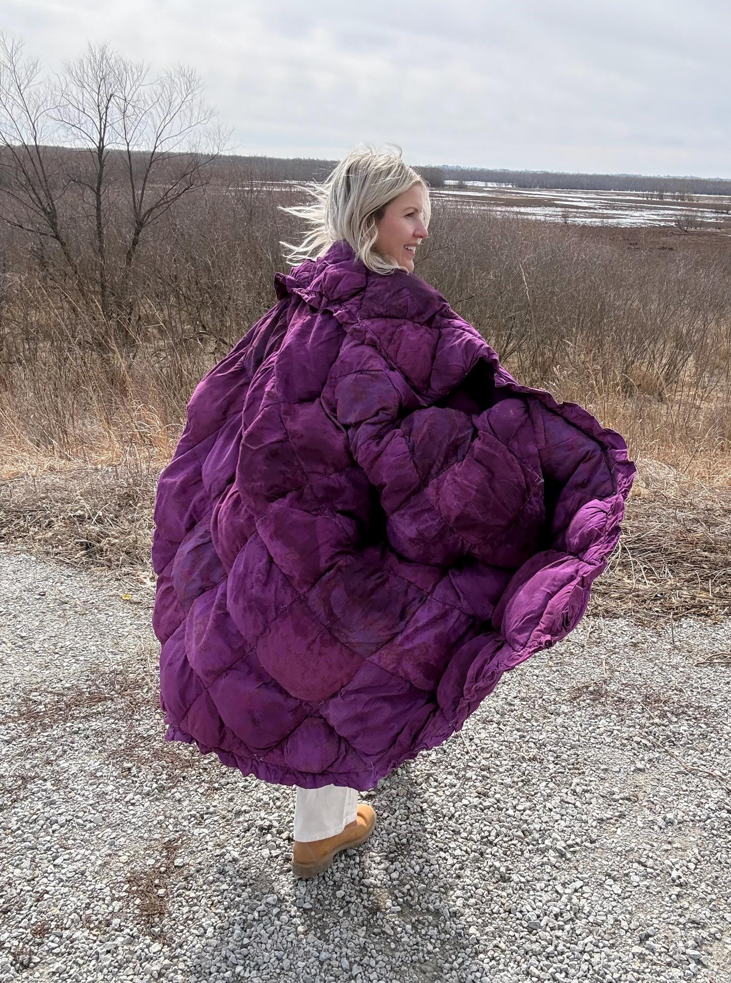 Boysenberry Beauty Fluffy Maximalist Statement Quilt Coat