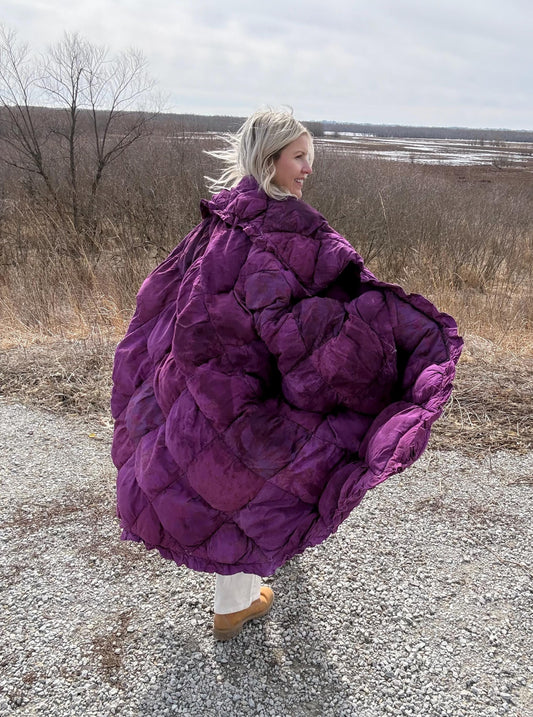 Boysenberry Beauty Fluffy Maximalist Statement Quilt Coat