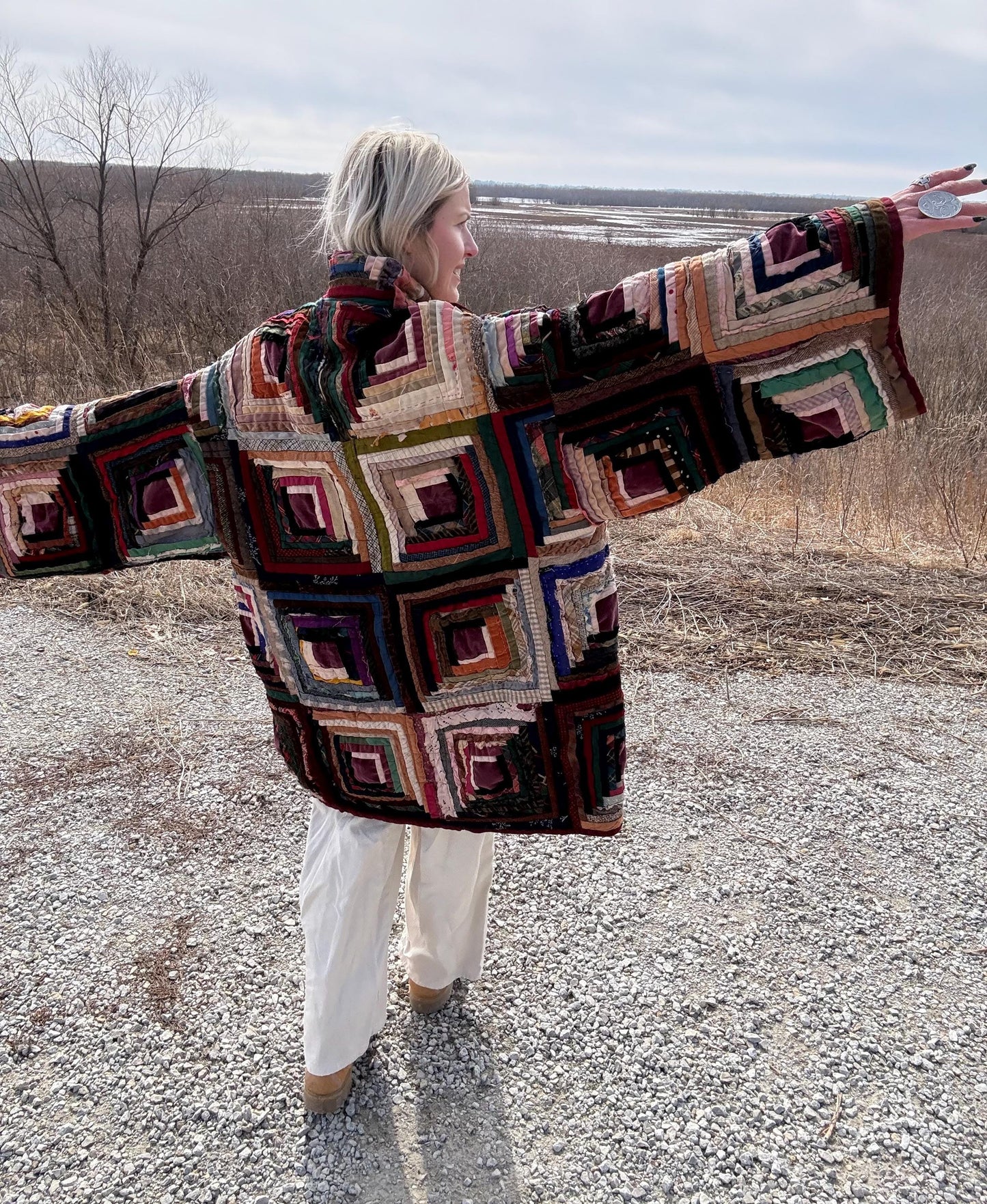 Tattered Distressed Antique Jewel Toned Oversized Heirloom Quilt Jacket