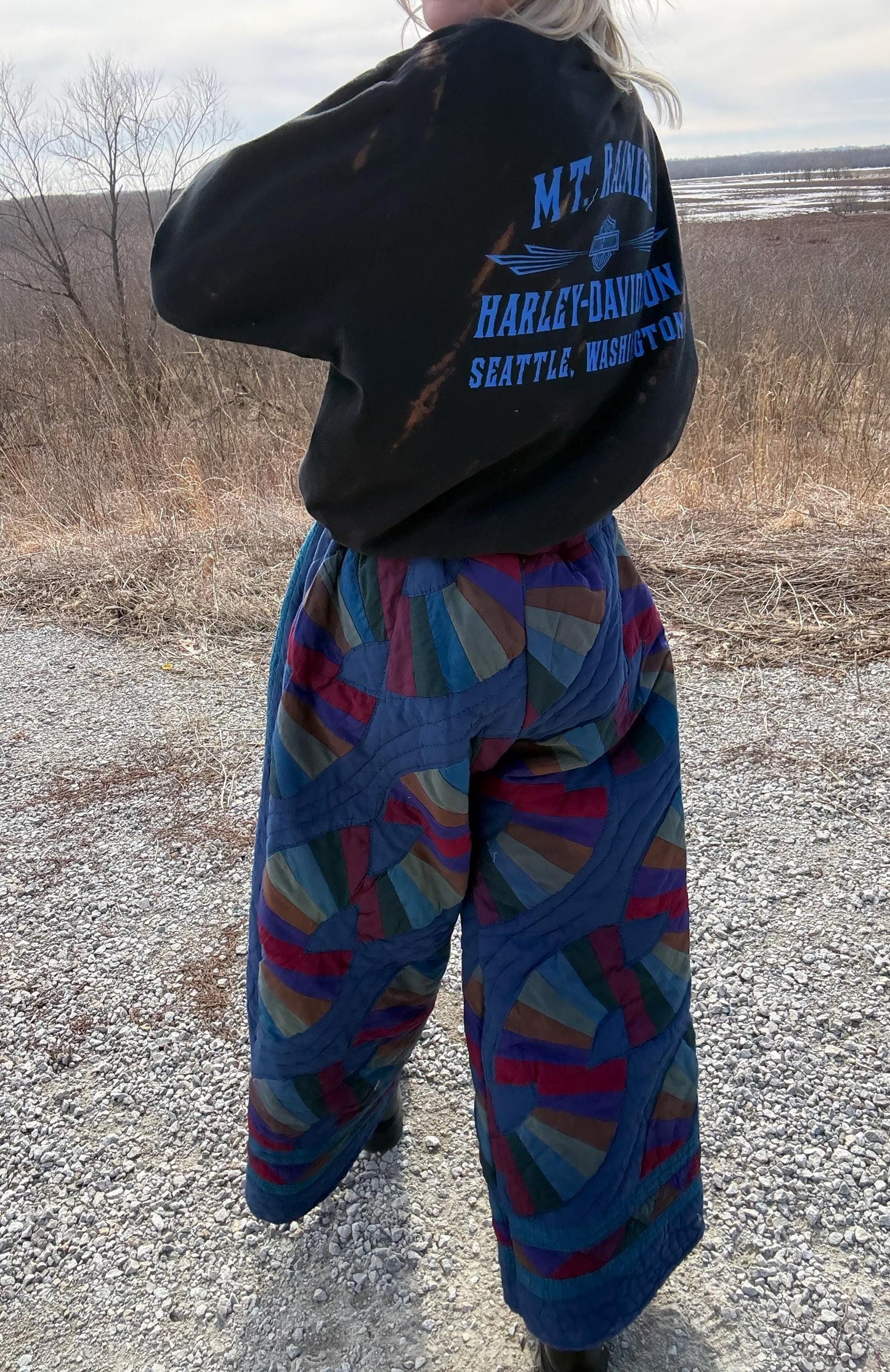 Blue Wave Extra Wide Leg Quilt Pants