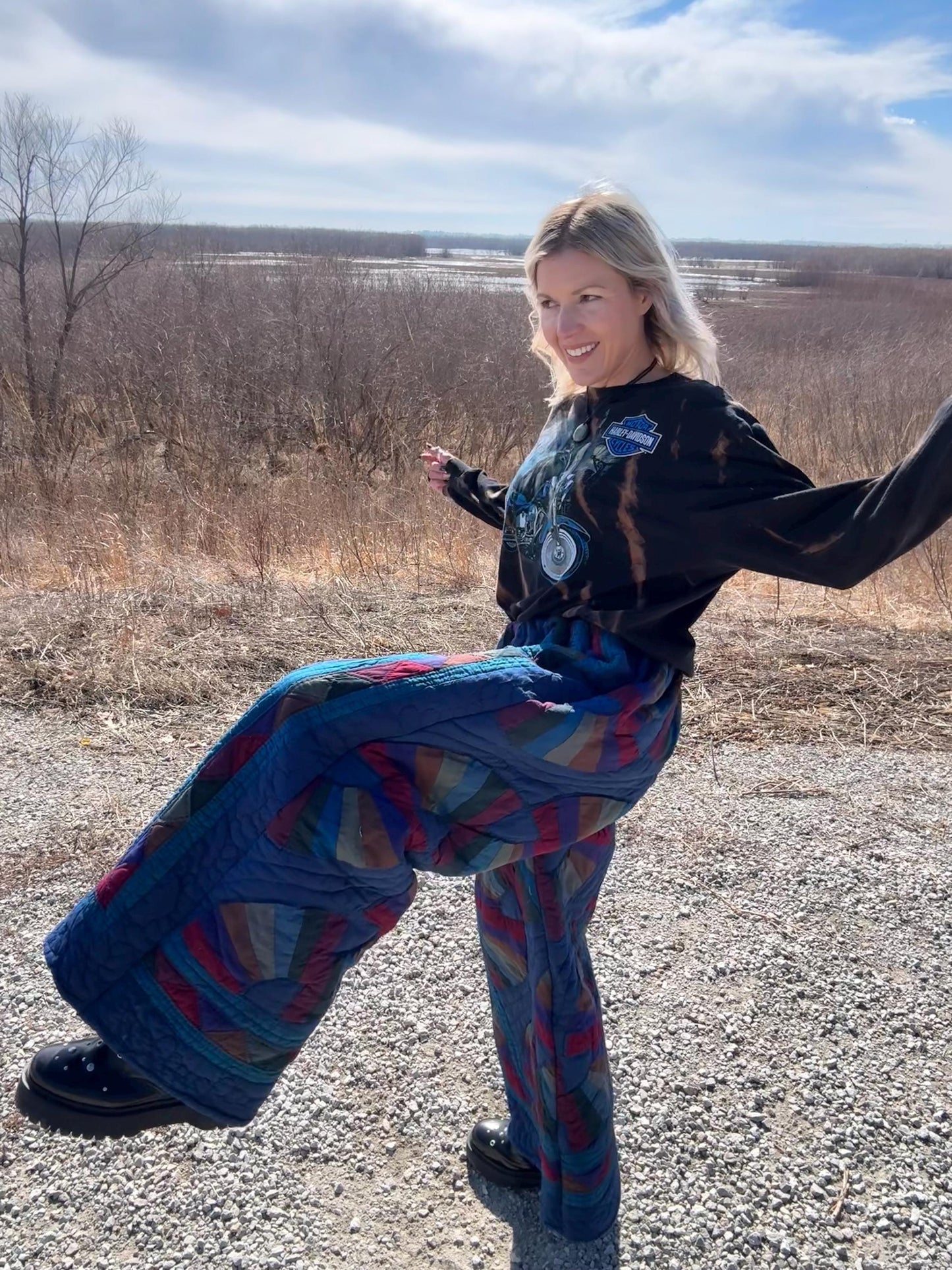 Blue Wave Extra Wide Leg Quilt Pants