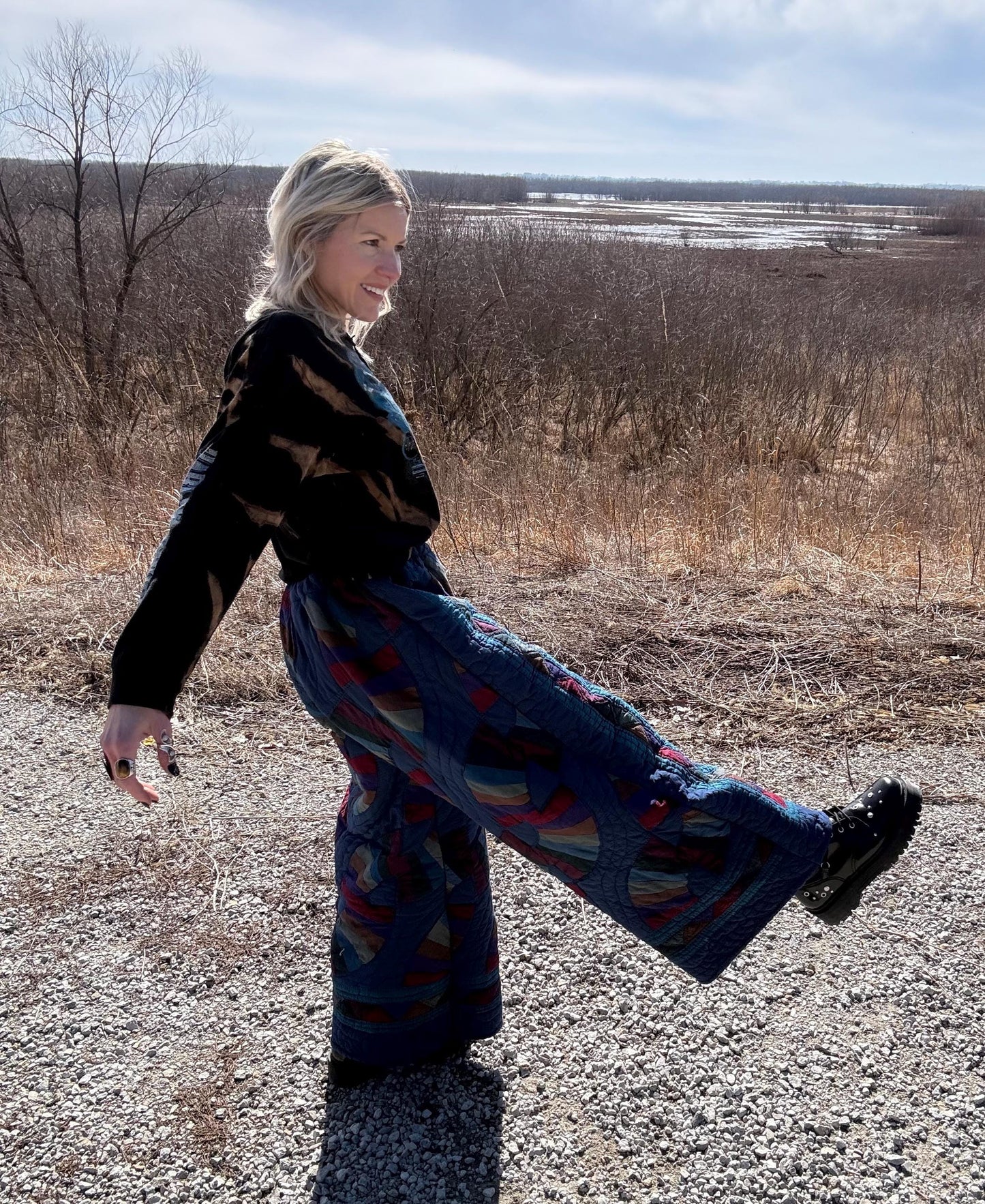 Blue Wave Extra Wide Leg Quilt Pants