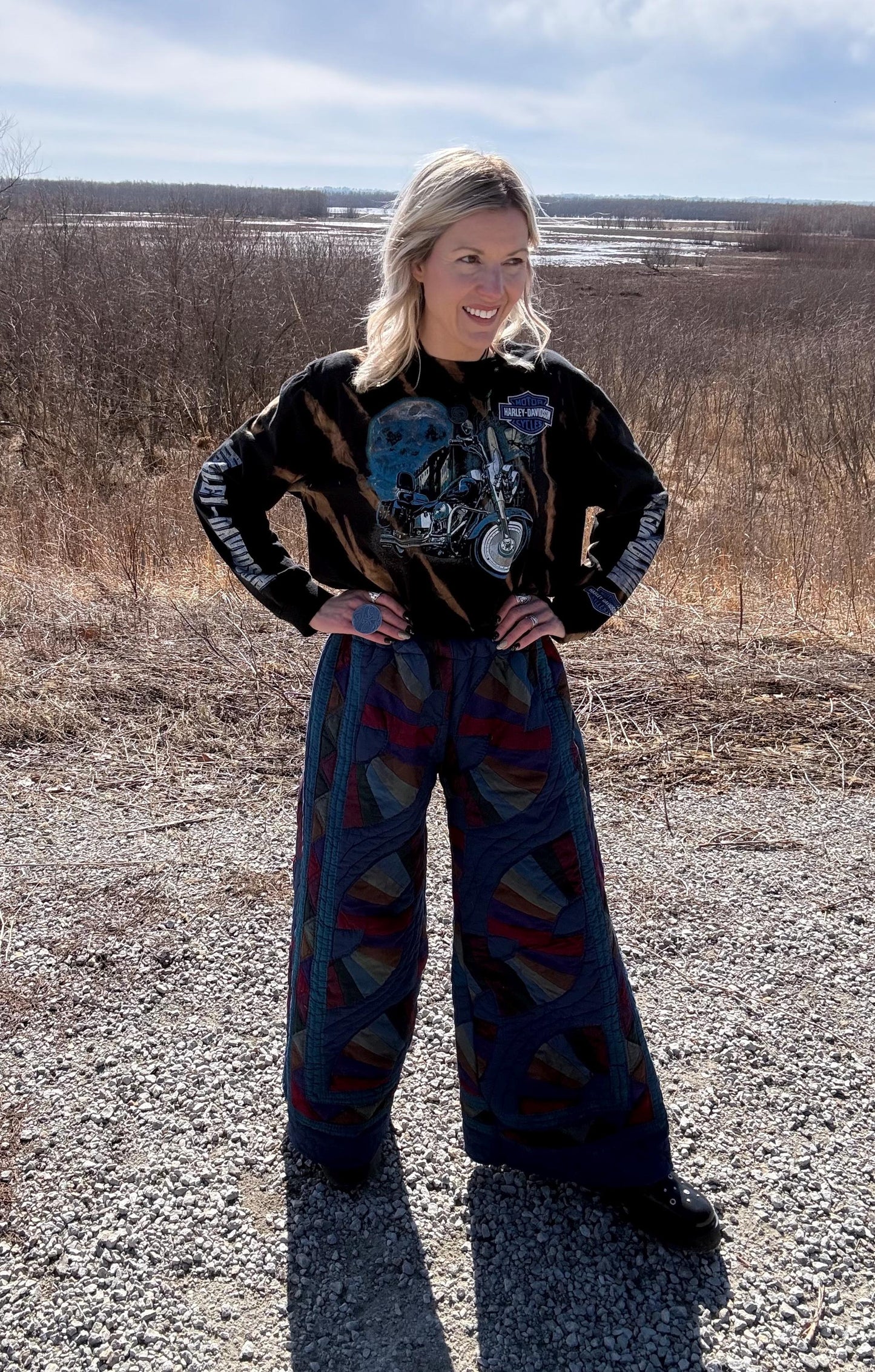 Blue Wave Extra Wide Leg Quilt Pants