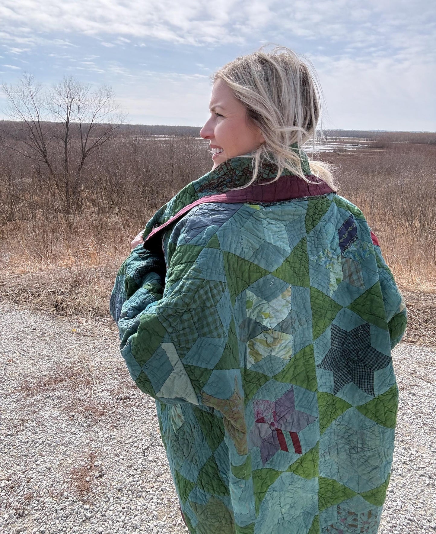 Deep Teal Romance Antique Overdyed Statement Quilt Jacket
