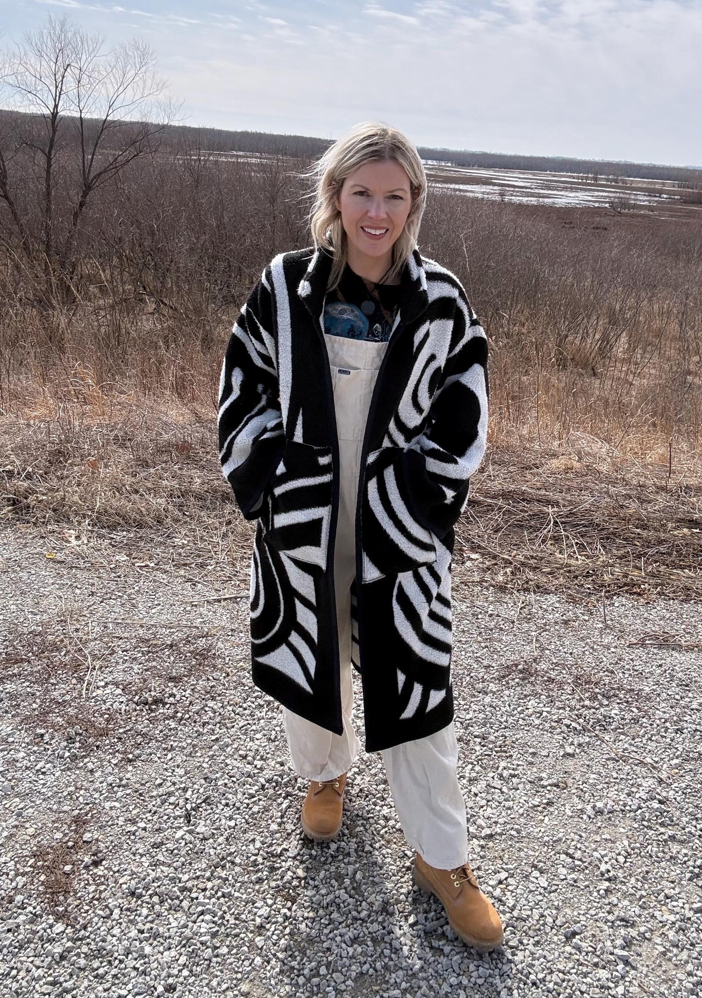Black & White Swirls Fleece Blanket Coat