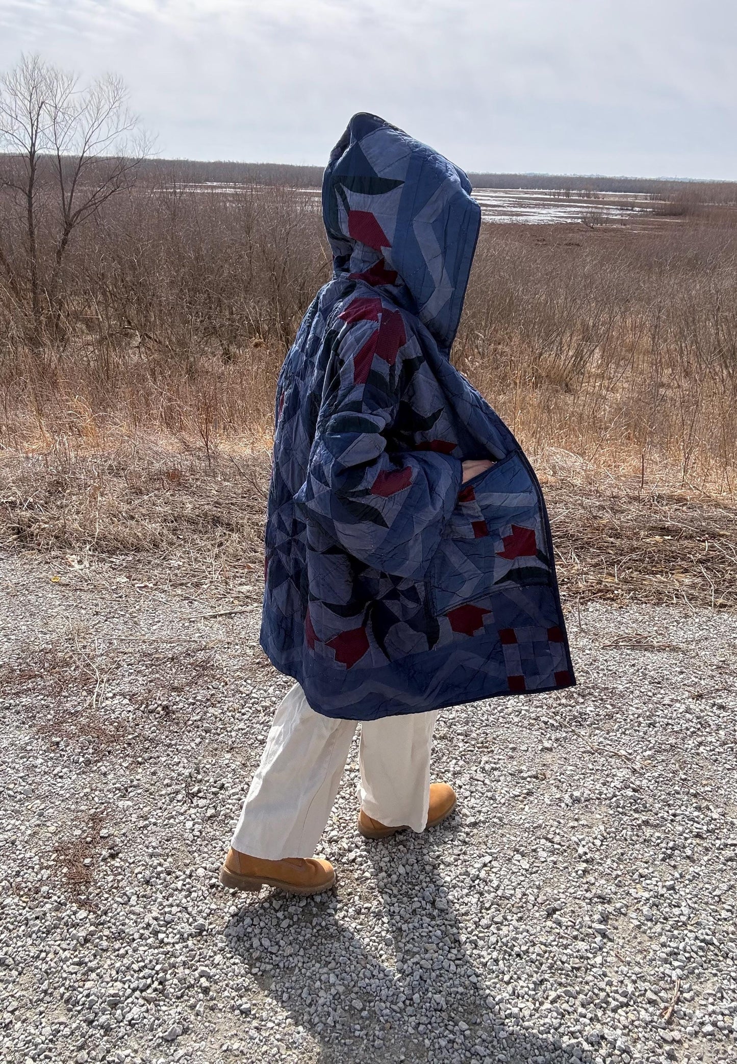Navy Romance Hooded Oversized Statement Quilt Coat