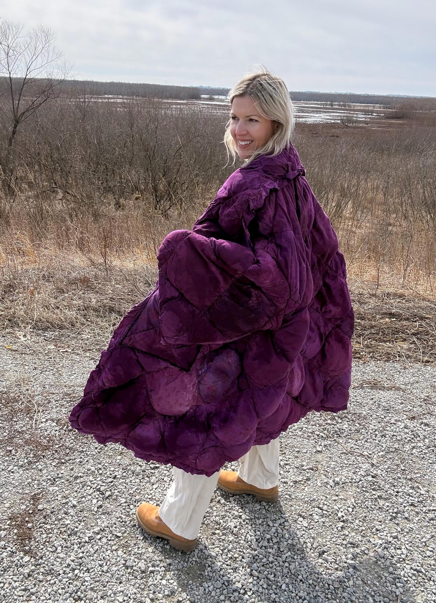Boysenberry Beauty Fluffy Maximalist Statement Quilt Coat