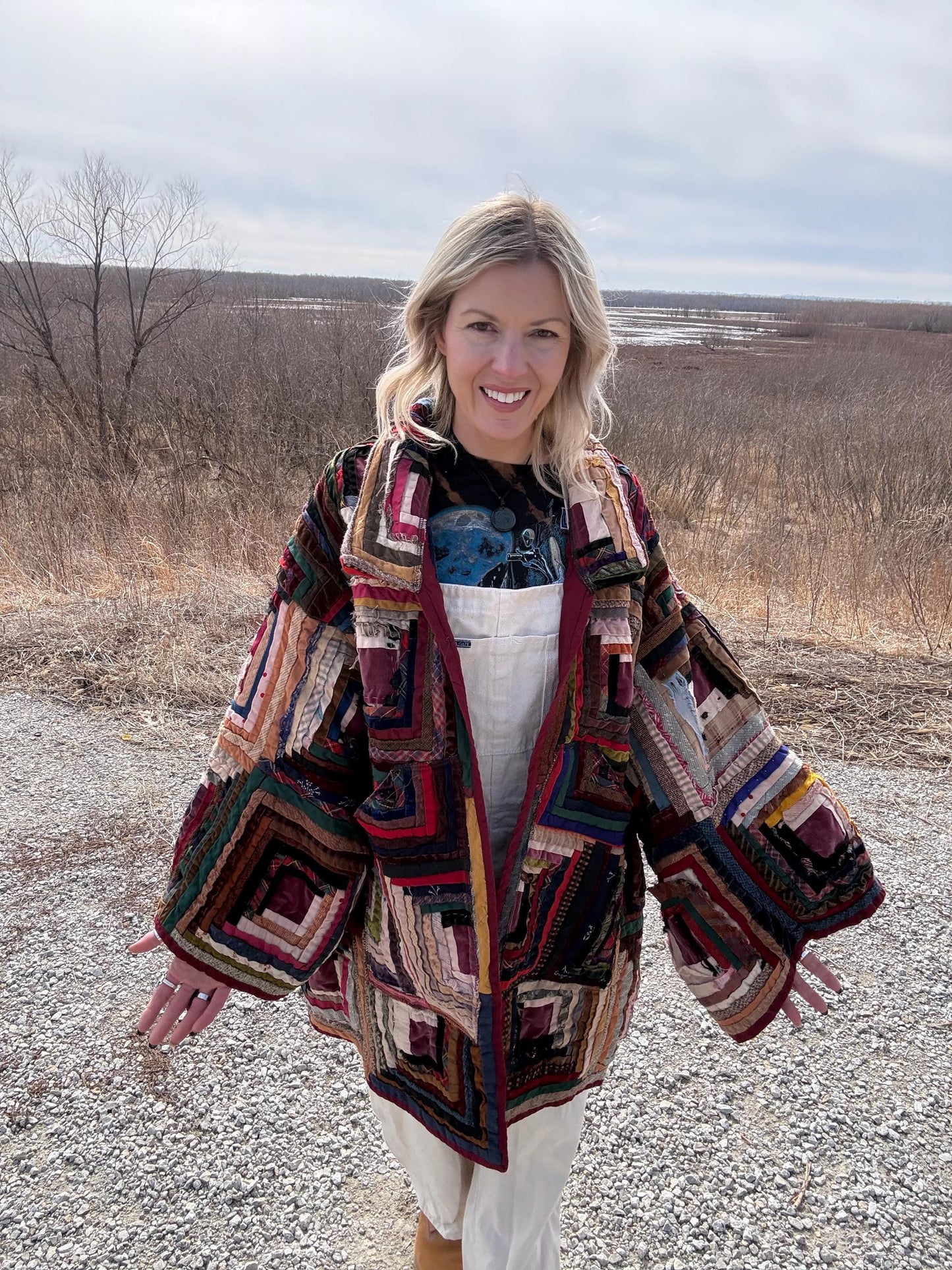 Tattered Distressed Antique Jewel Toned Oversized Heirloom Quilt Jacket