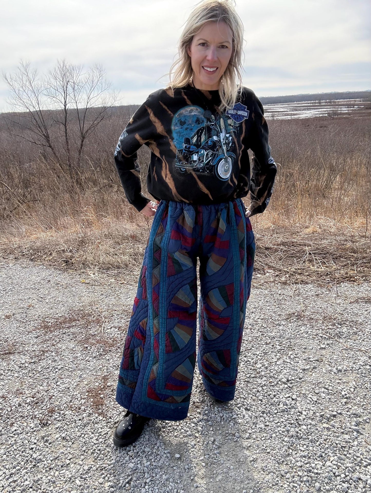 Blue Wave Extra Wide Leg Quilt Pants