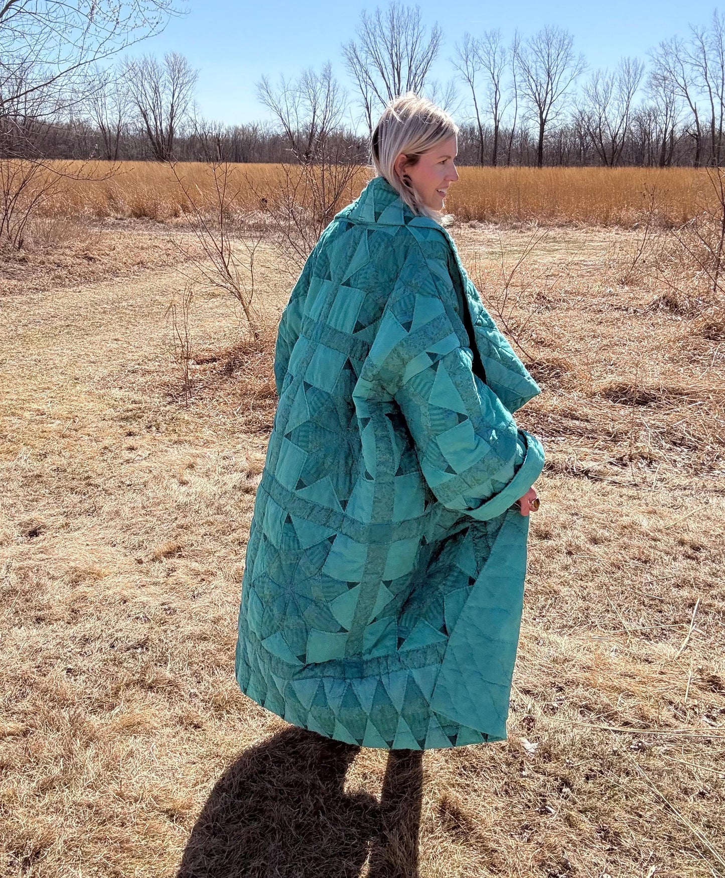 Tropical Teal Oversized Maxi Length Statement Quilt Jacket