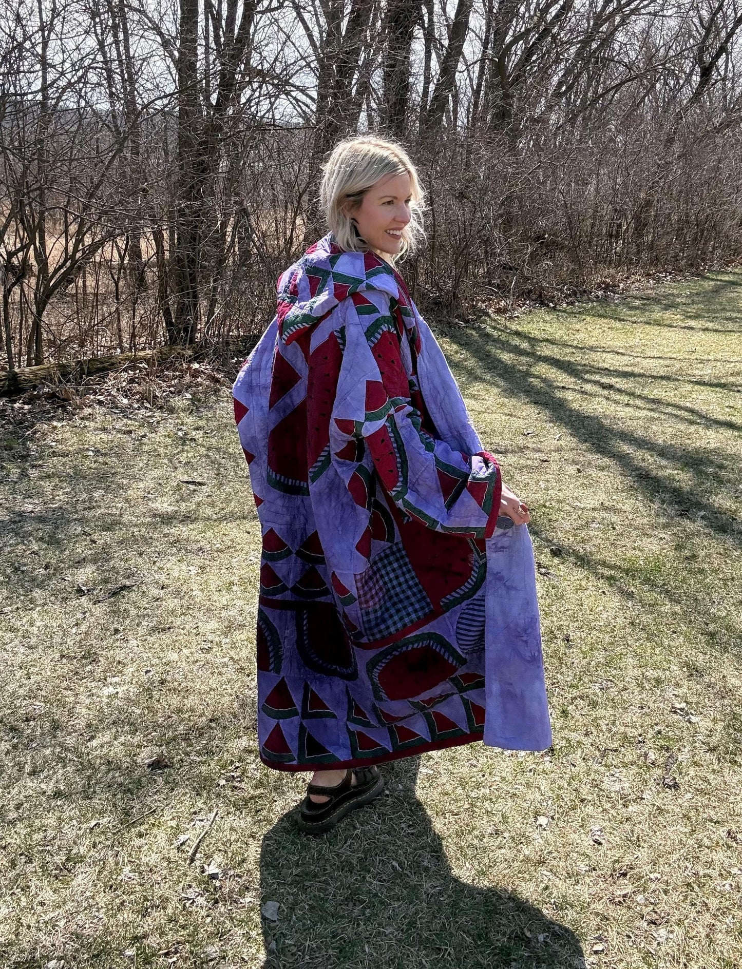 Periwinkle Watermelon Maximalist Statement Quilt Coat