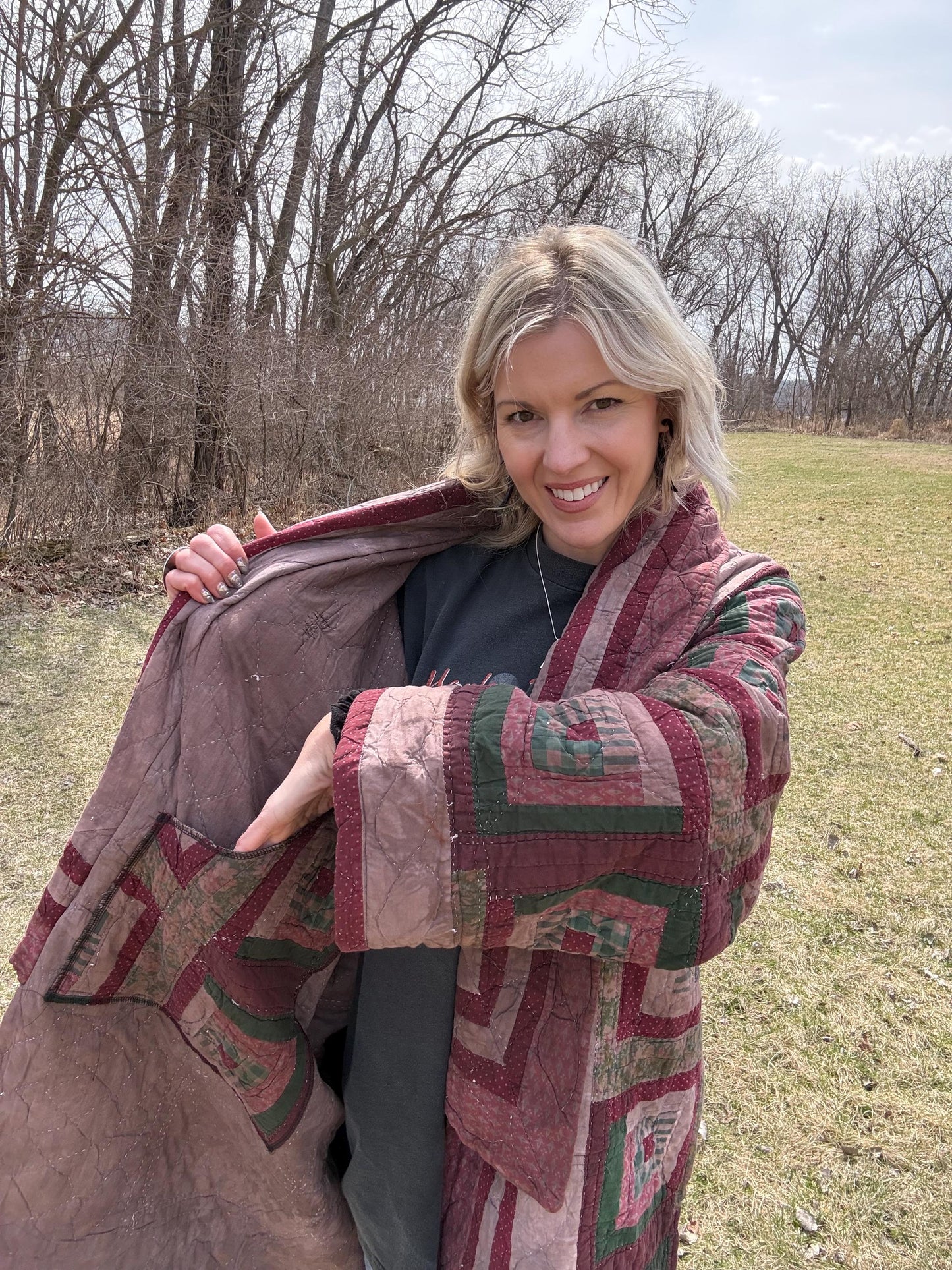 Warm Earth Toned Cozy Statement Quilt Coat