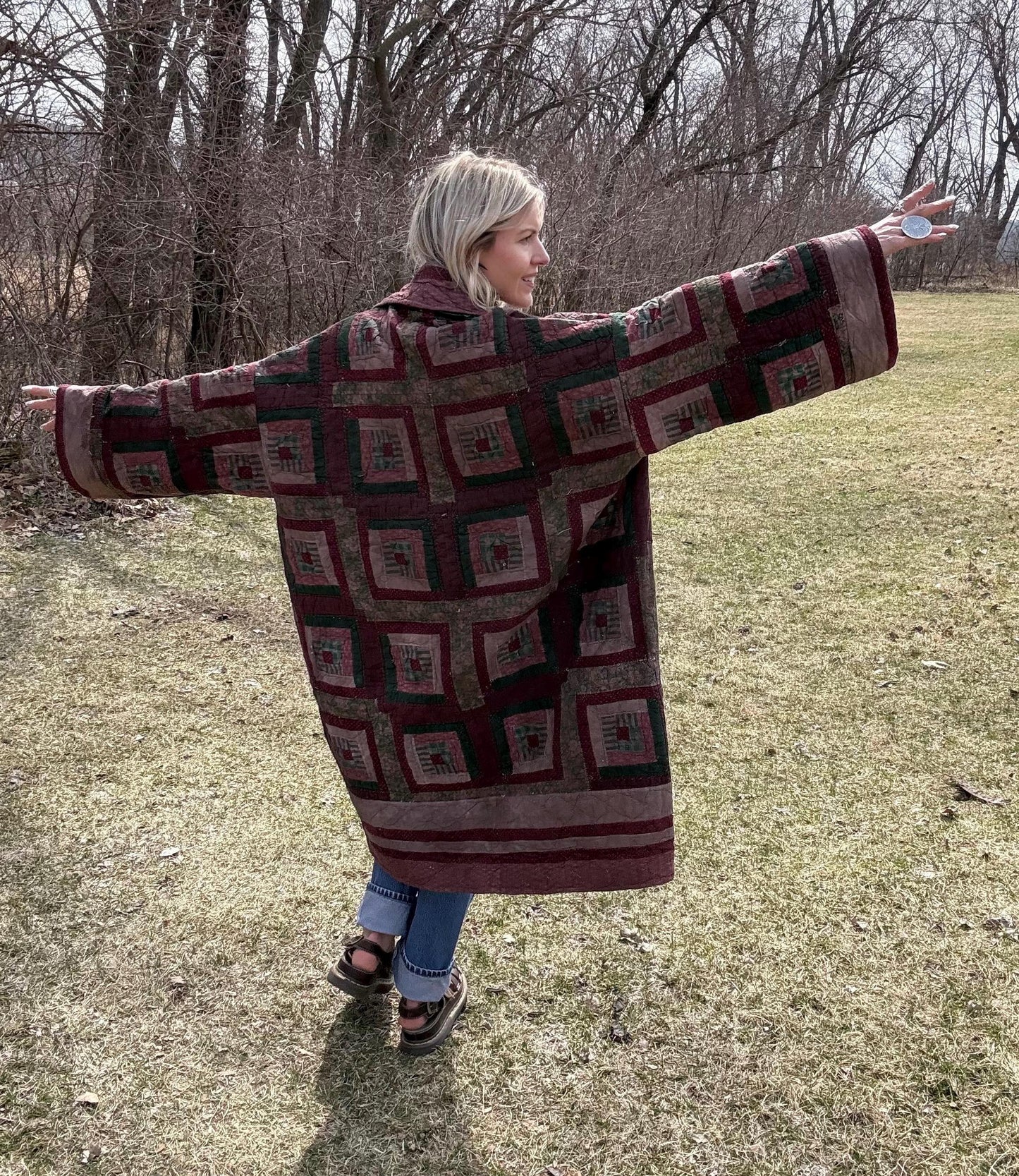Warm Earth Toned Cozy Statement Quilt Coat