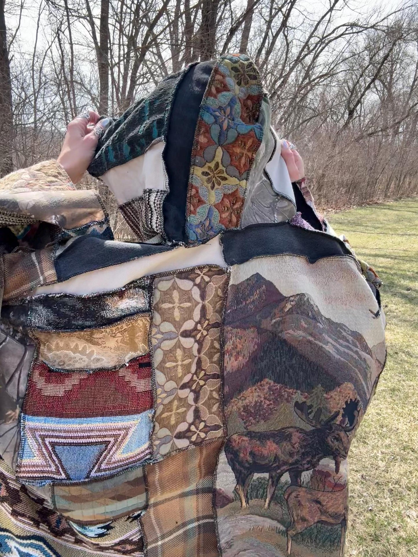 Wildlife Wonder Fiber Art Extra Oversized Patchwork Pullover