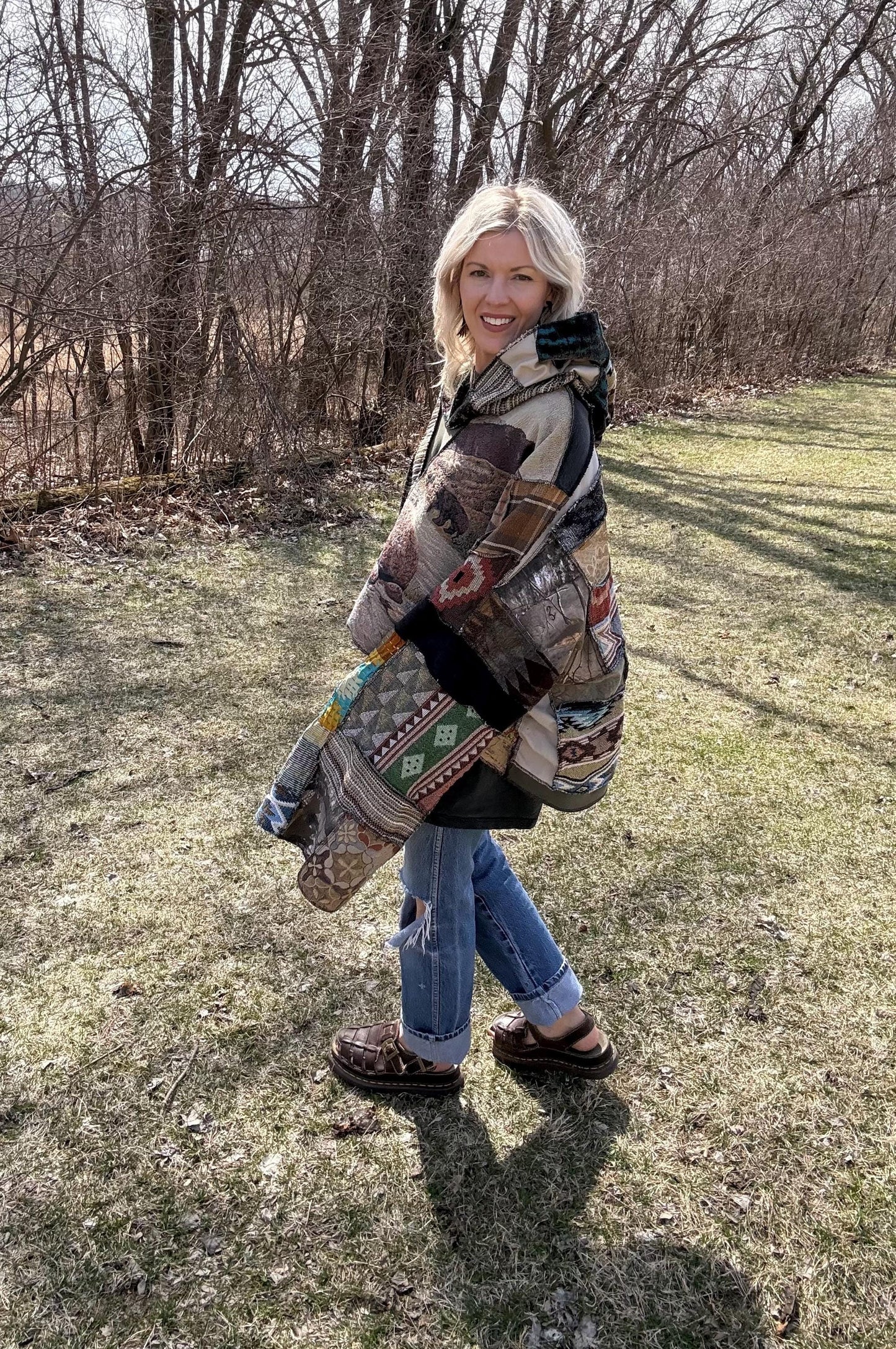 Wildlife Wonder Fiber Art Extra Oversized Patchwork Pullover