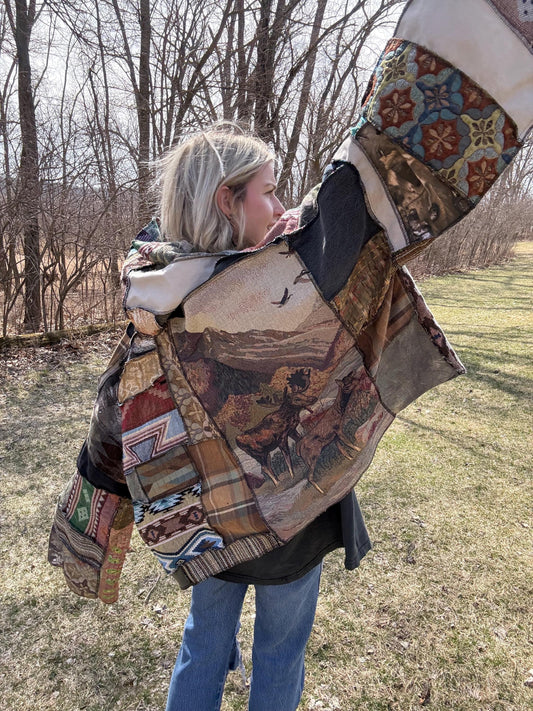Wildlife Wonder Fiber Art Extra Oversized Patchwork Pullover