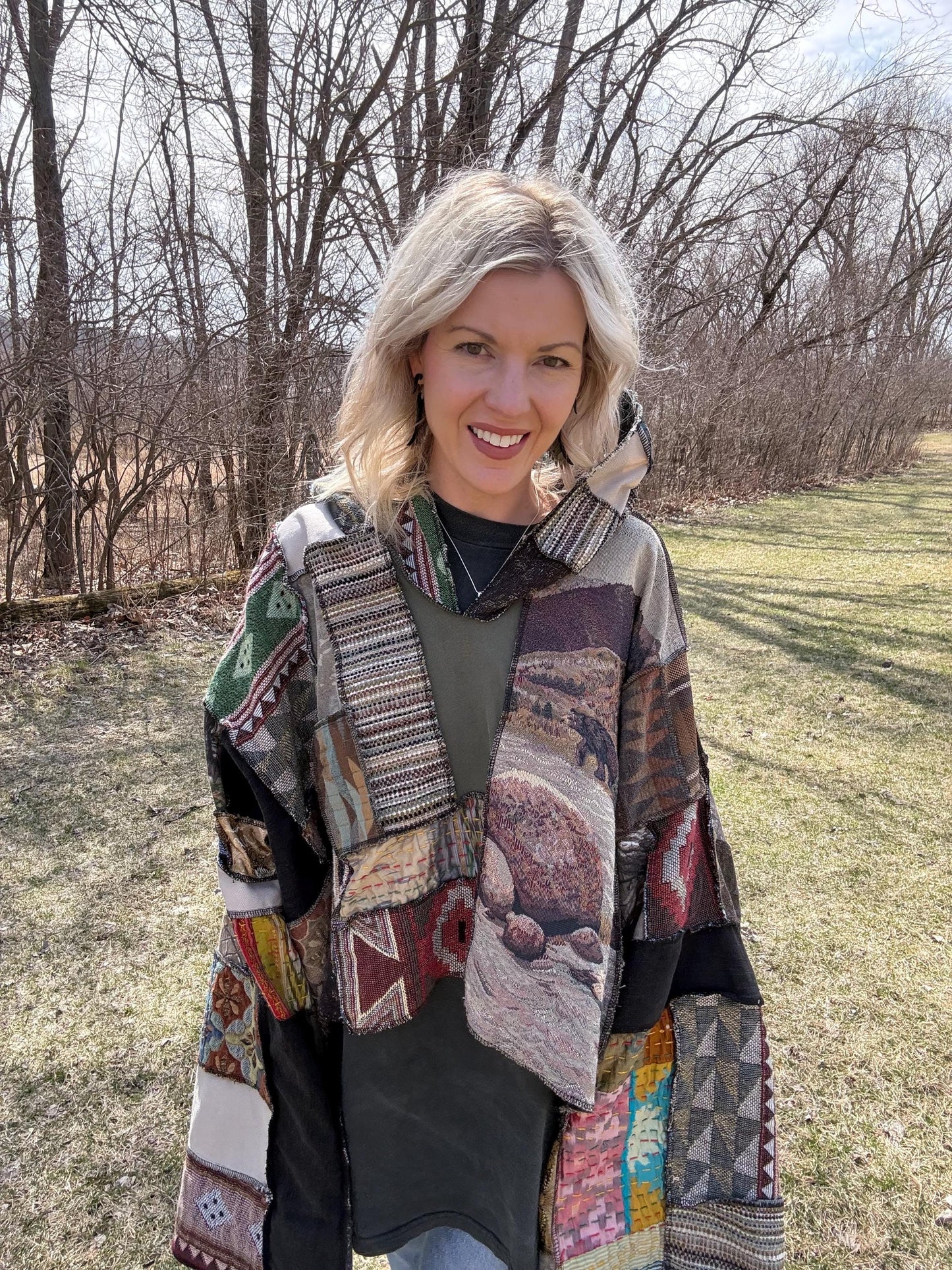 Wildlife Wonder Fiber Art Extra Oversized Patchwork Pullover