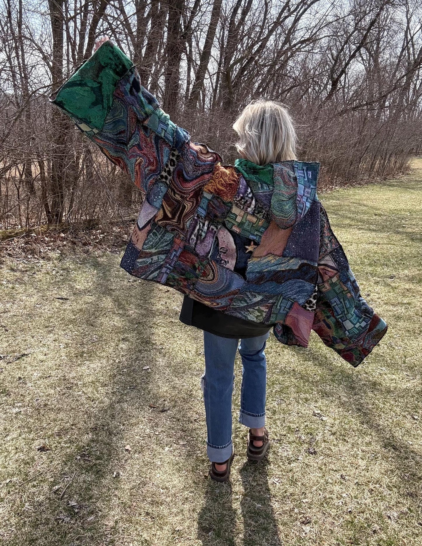 Psychedelic Dreamer Extra Oversized Patchwork Blanket Pullover, One-Of-A-Kind Wearable Art