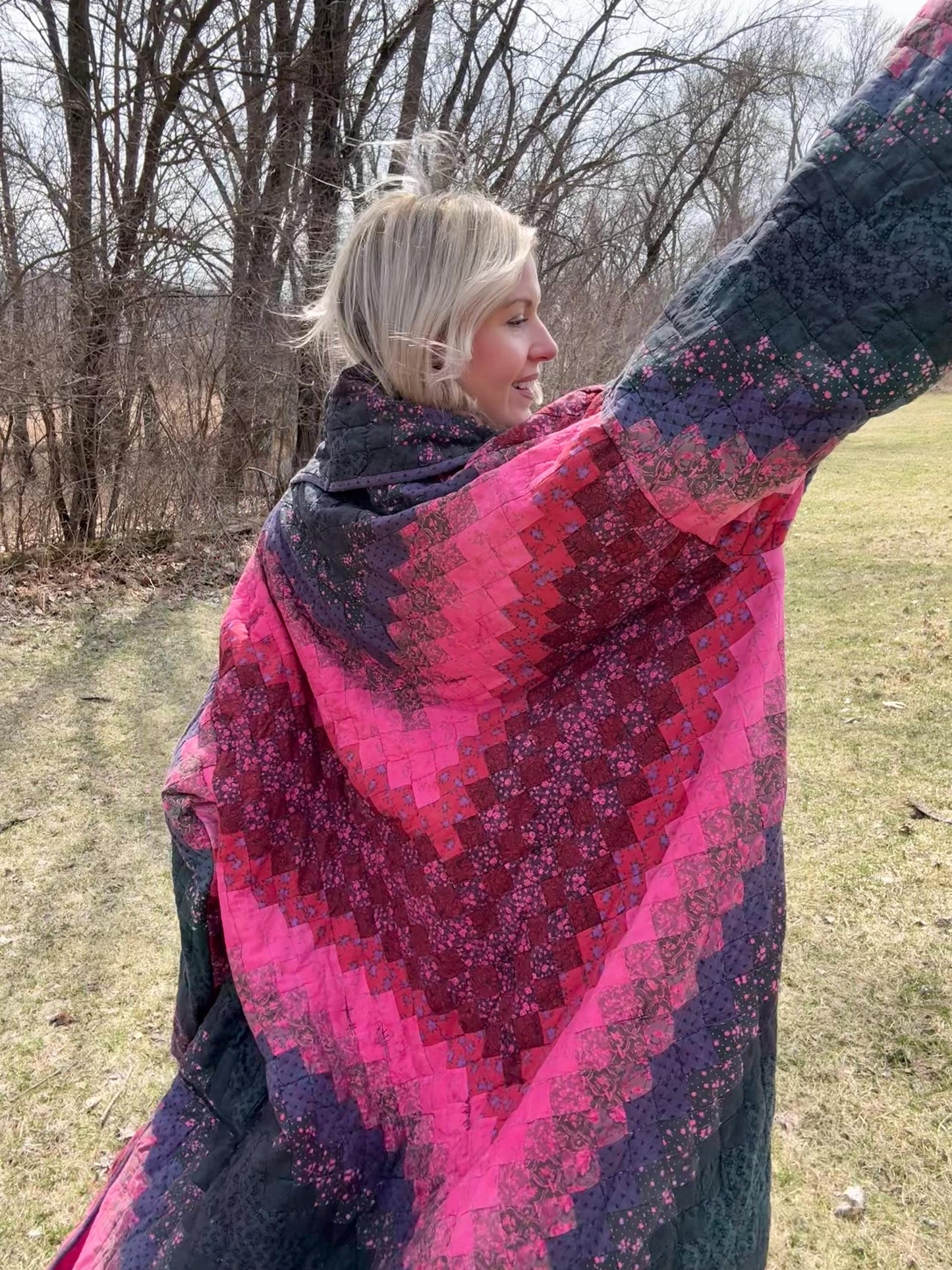 Heart Opening Hues Green & Pink Maximalist Statement Quilt Coat