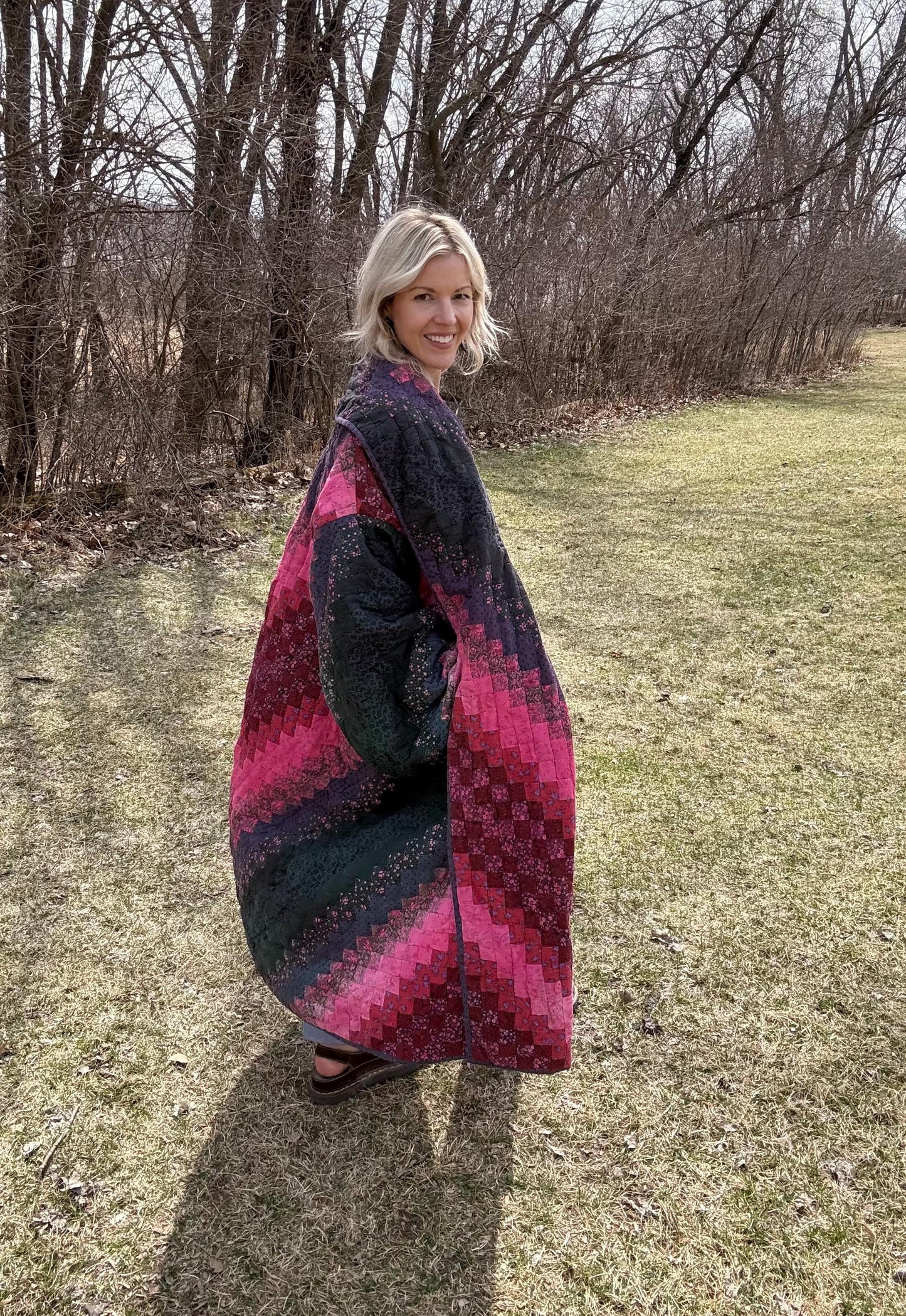 Heart Opening Hues Green & Pink Maximalist Statement Quilt Coat