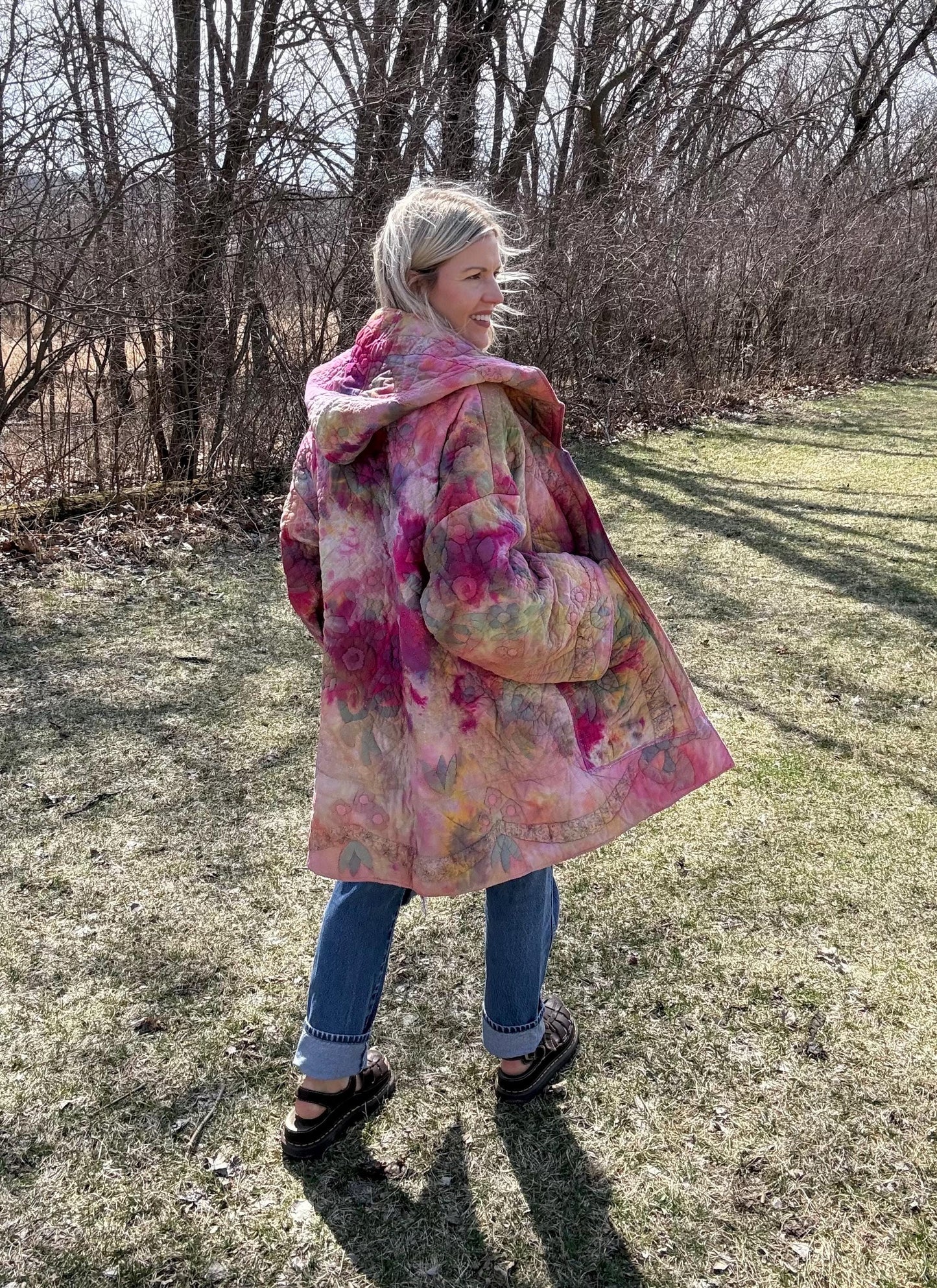 Flower Power Artsy Boho Hooded Quilt Coat