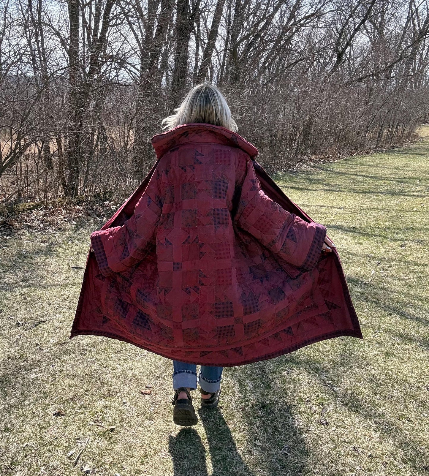 Cranberry Cuddles Oversized Statement Quilt Coat