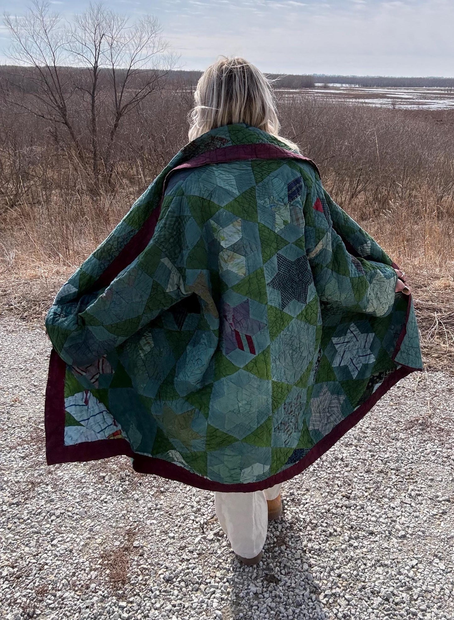 Deep Teal Romance Antique Overdyed Statement Quilt Jacket