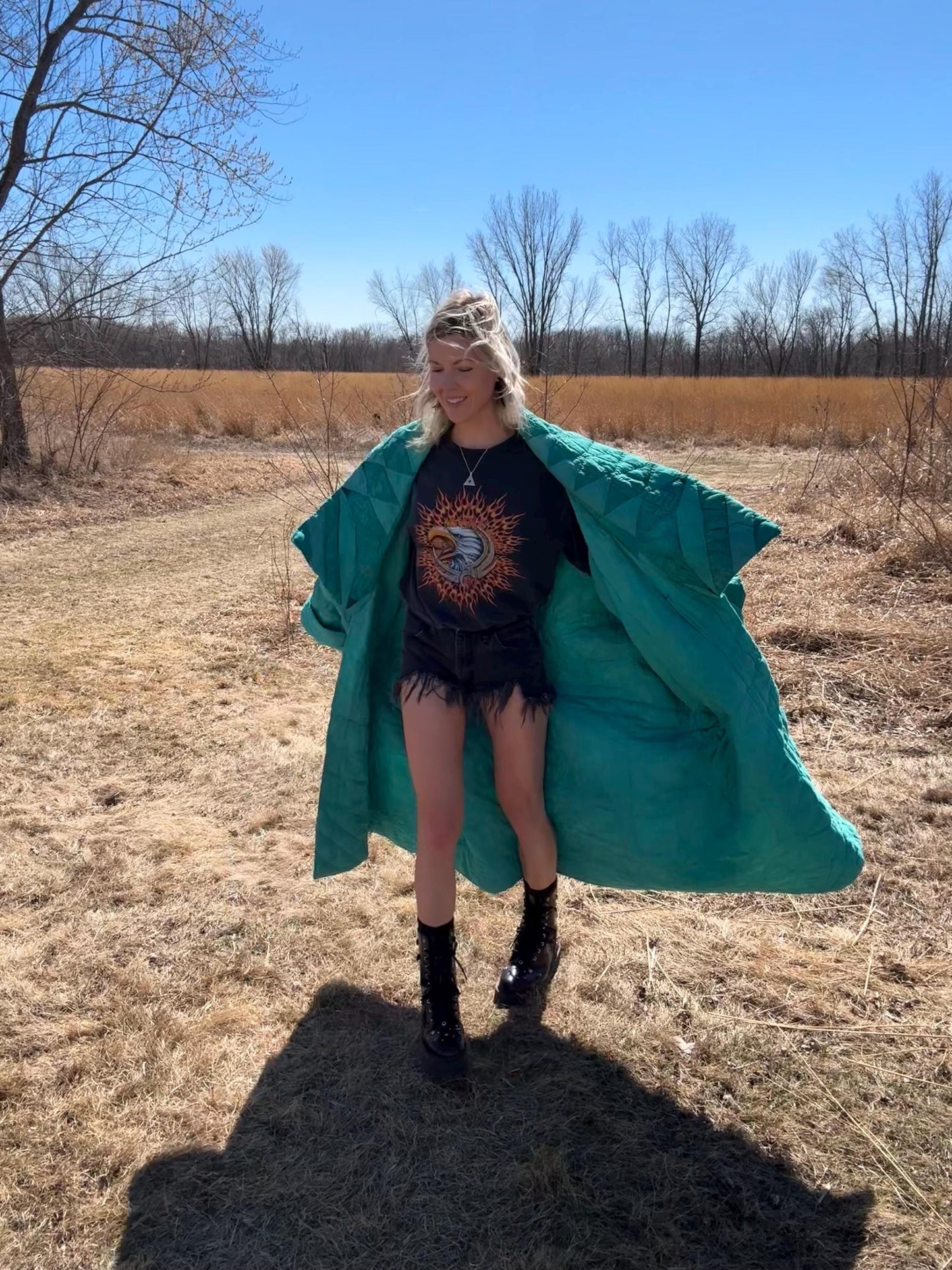 Tropical Teal Oversized Maxi Length Statement Quilt Jacket