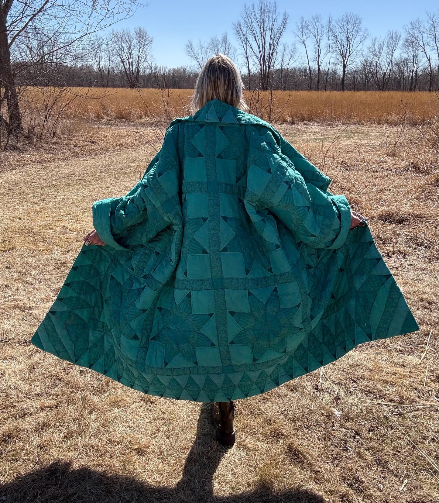 Tropical Teal Oversized Maxi Length Statement Quilt Jacket
