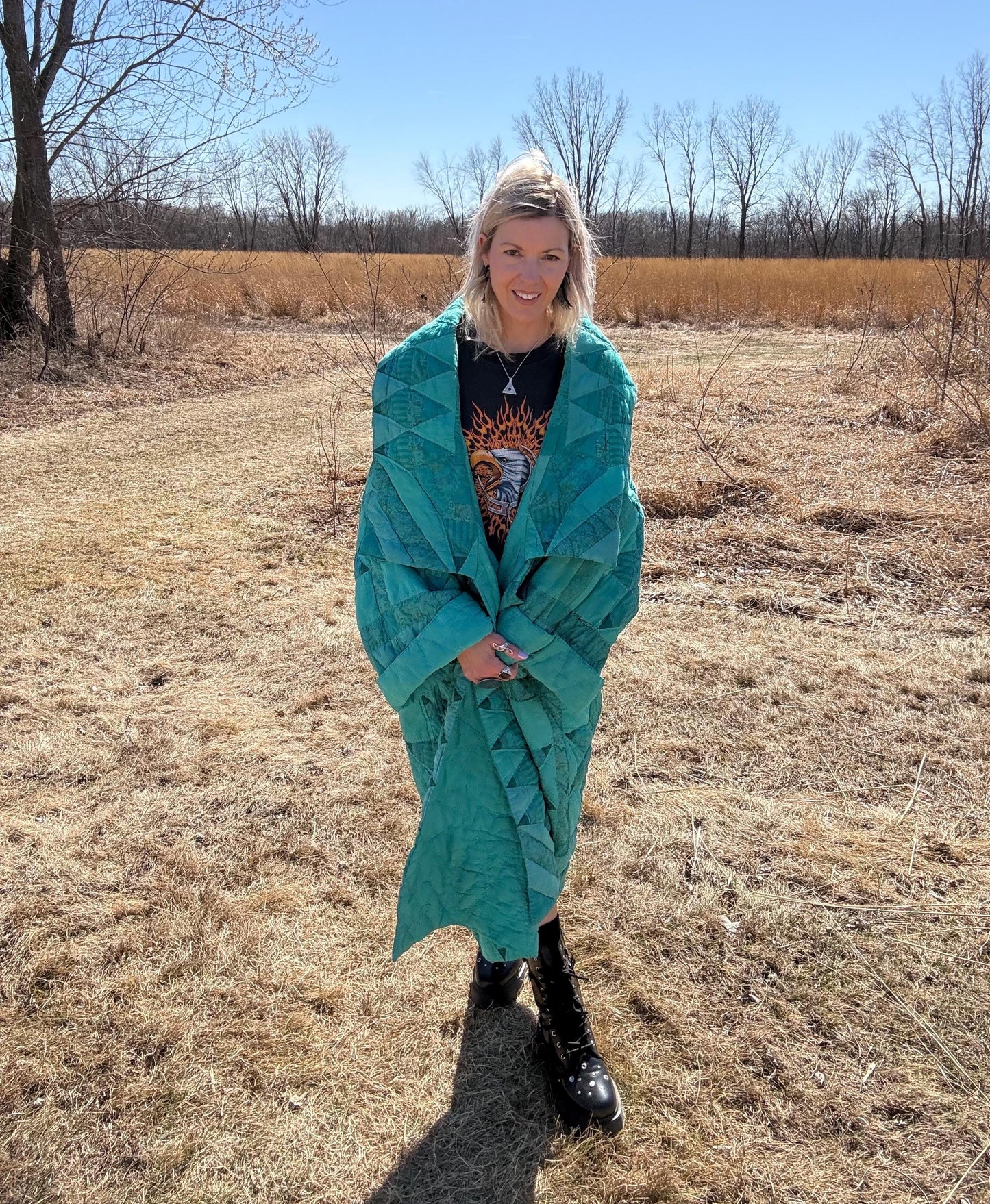 Tropical Teal Oversized Maxi Length Statement Quilt Jacket
