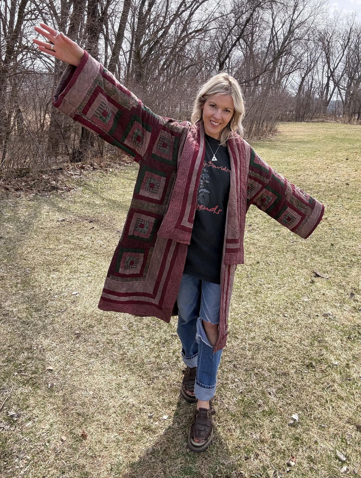 Warm Earth Toned Cozy Statement Quilt Coat
