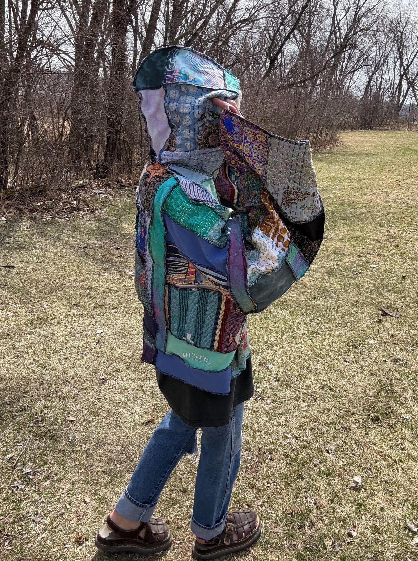 Destin Florida Lover Oversized Patchwork Hooded Pullover, One-Of-A-Kind, Wearable Art