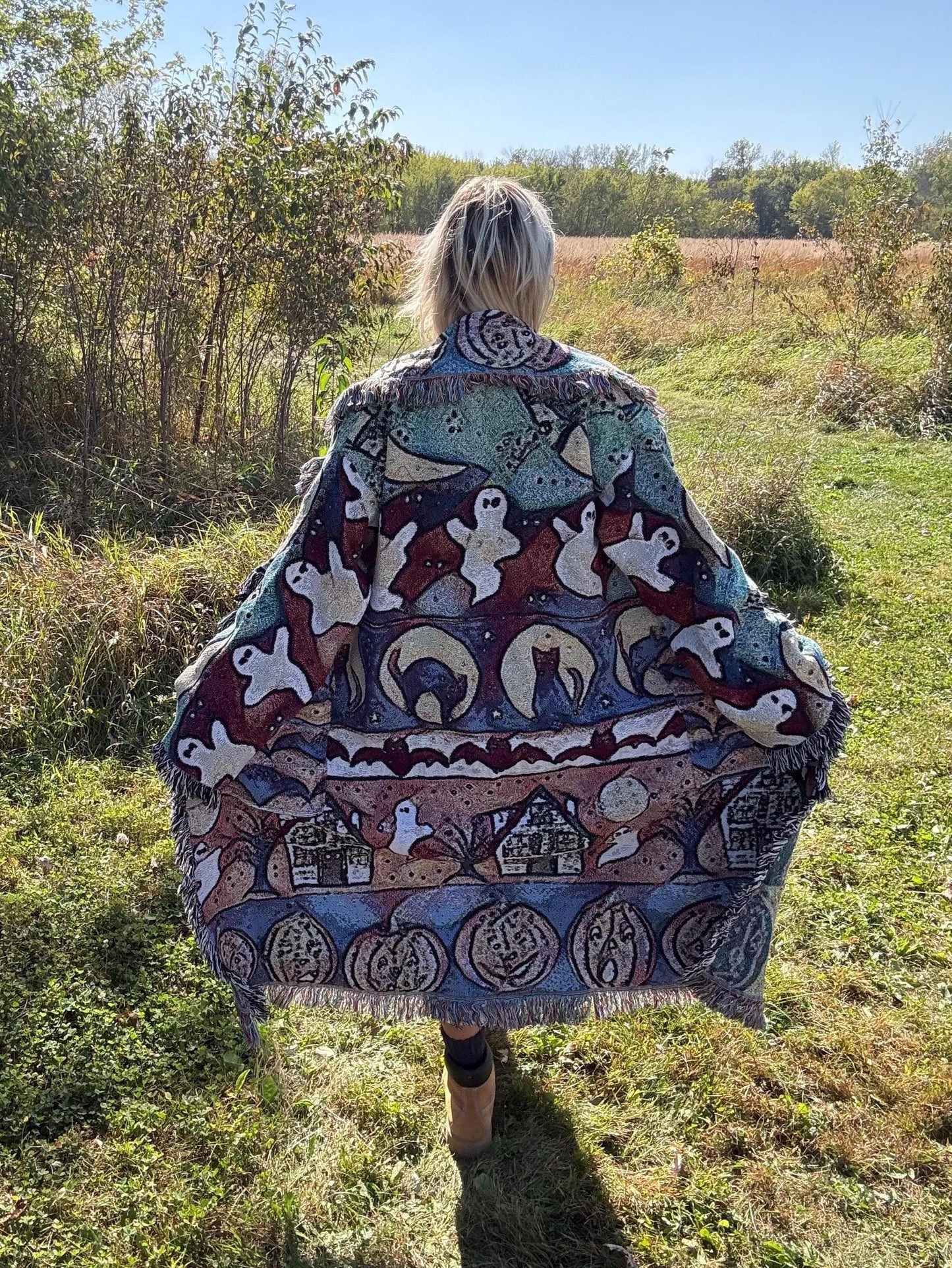 Spooky Cutie Long Halloween Themed Art Blanket Coat