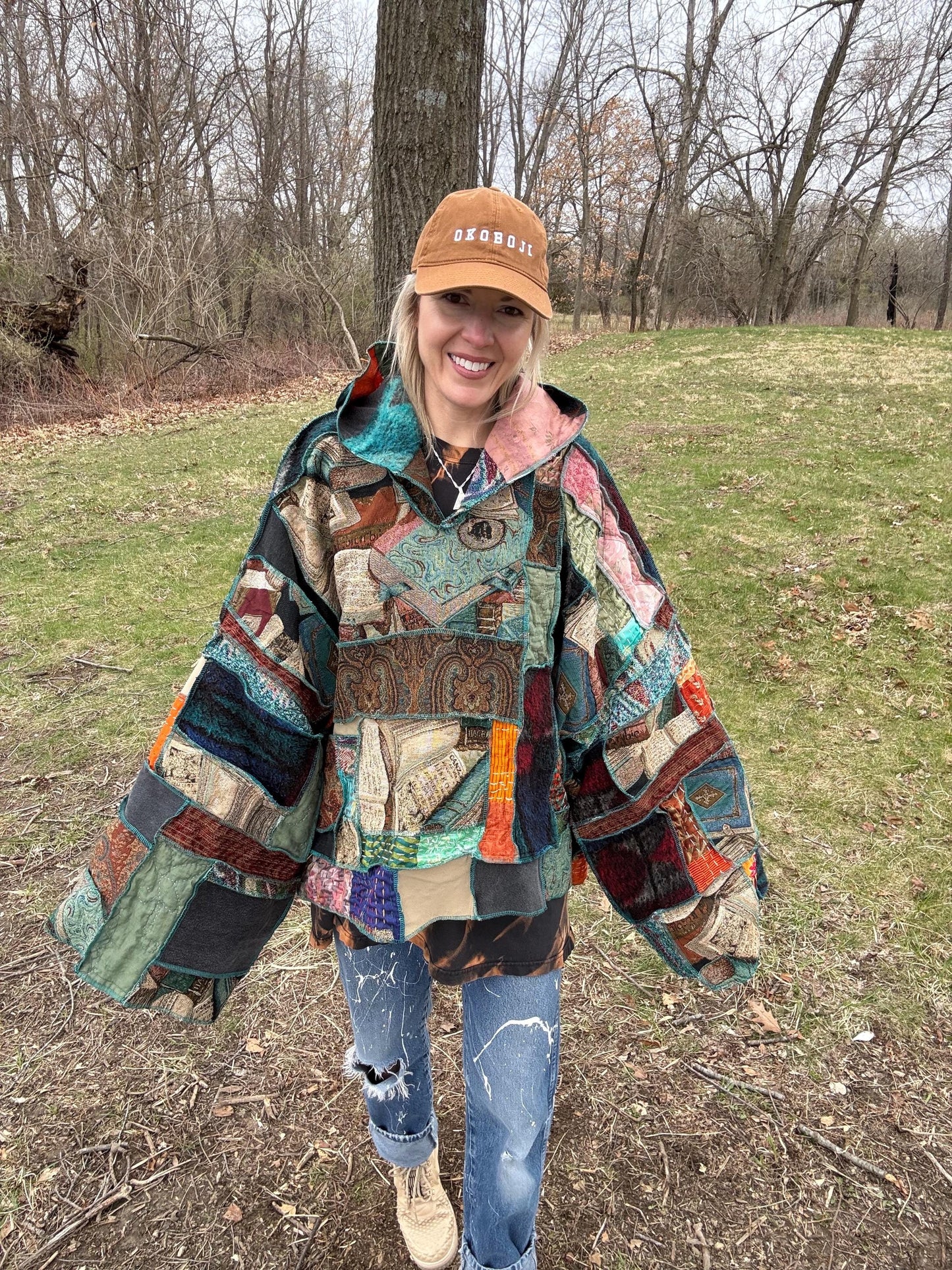 Boho Bookworm Extra Oversized Fiber Art Patchwork Pullover