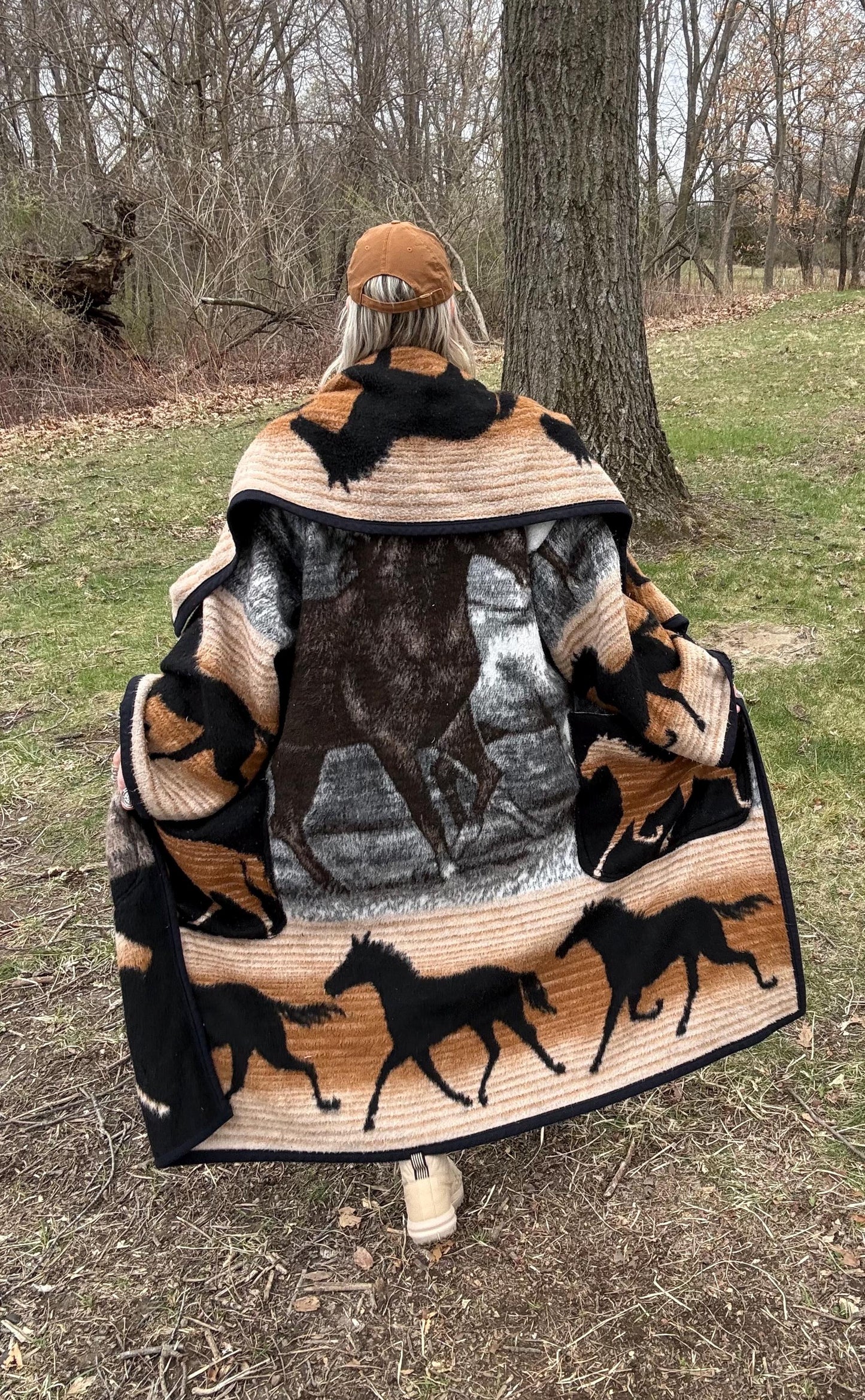 Wild Horses Maximalist Long Fleece Blanket Robe