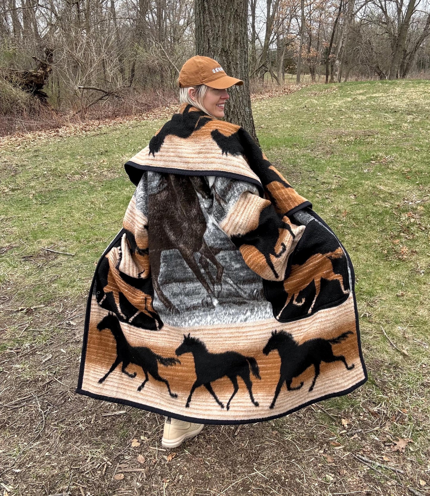 Wild Horses Maximalist Long Fleece Blanket Robe