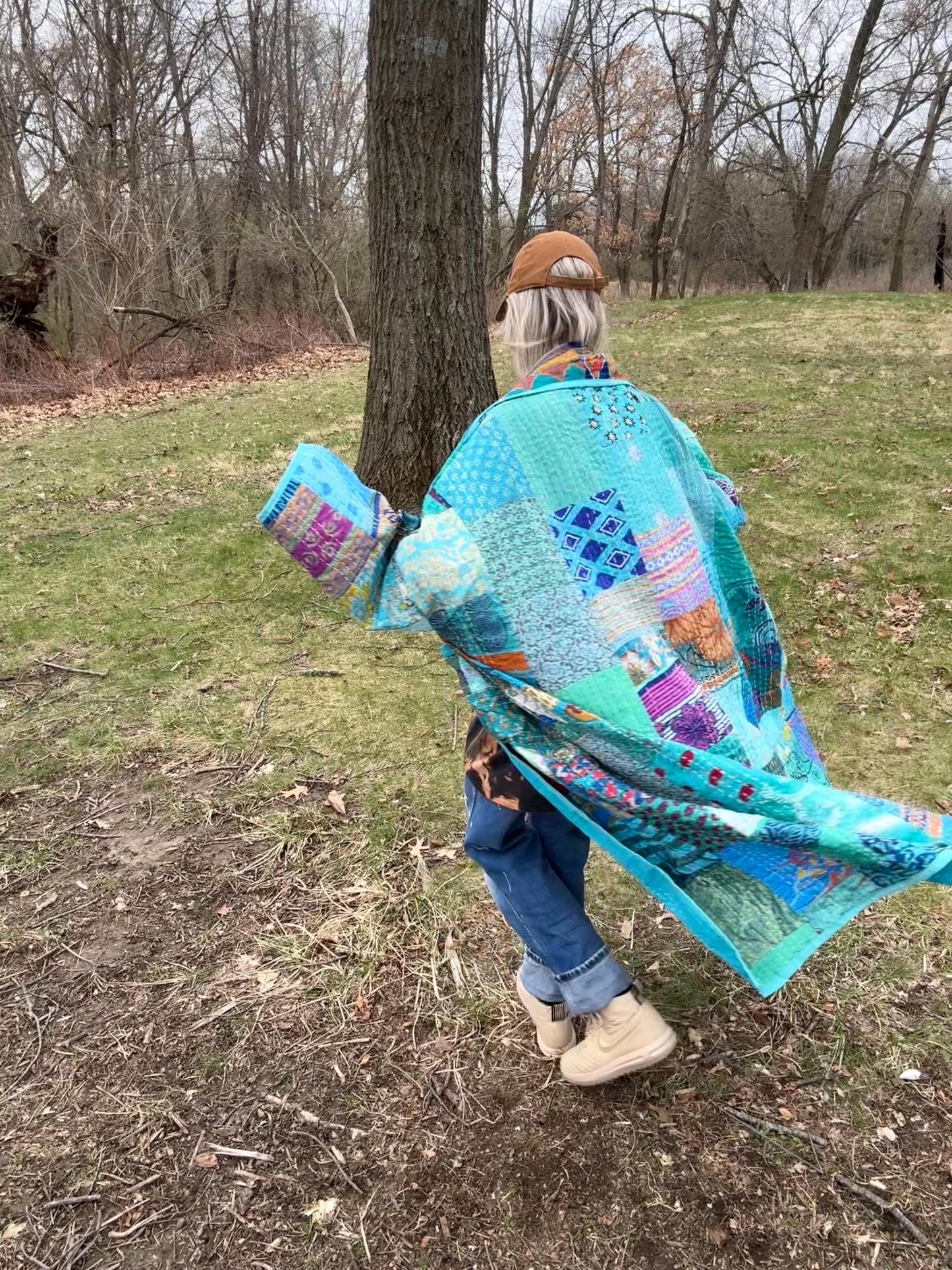 Carribean Waters Extra Oversized Lightweight Patchwork Quilt Coat