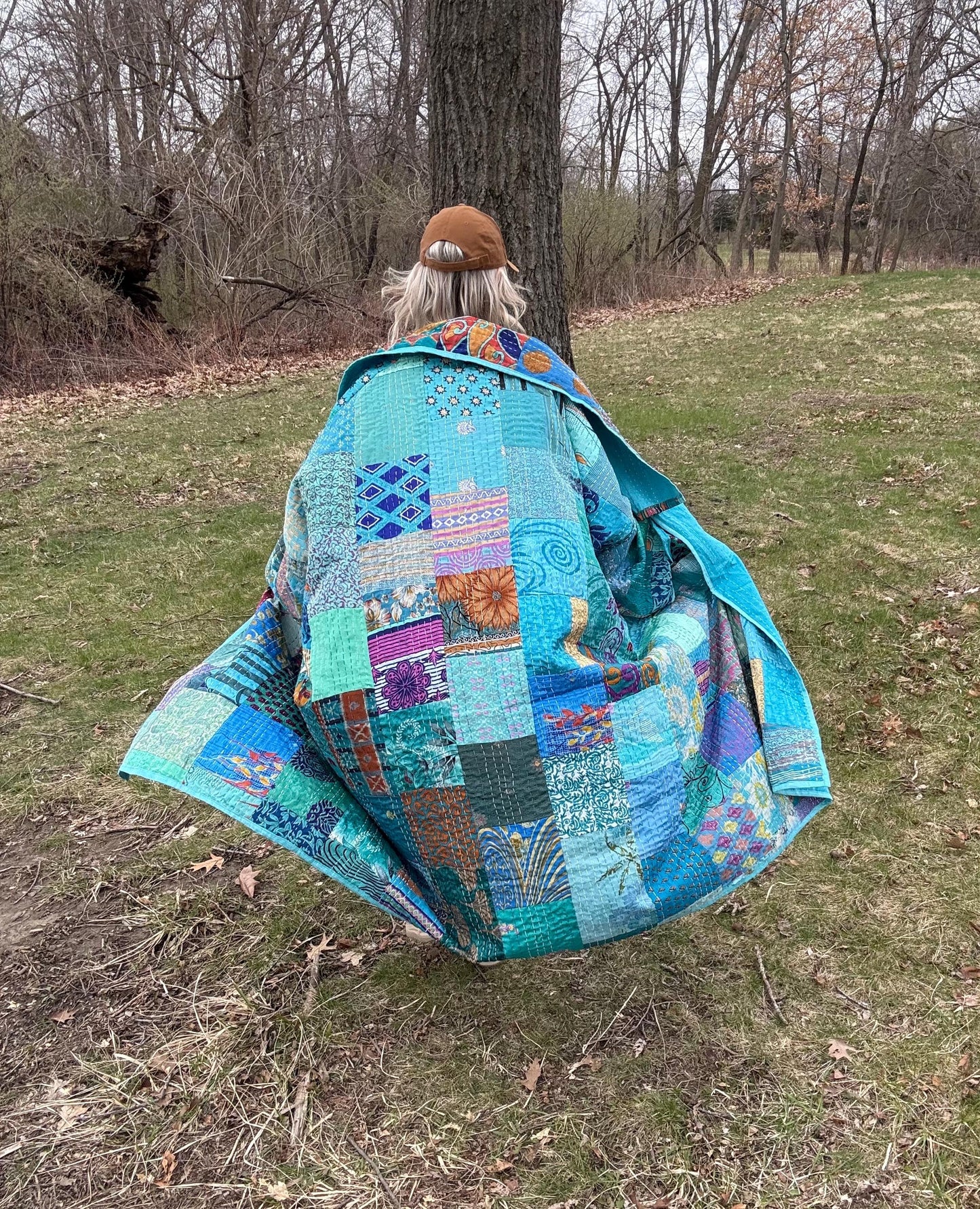 Carribean Waters Extra Oversized Lightweight Patchwork Quilt Coat