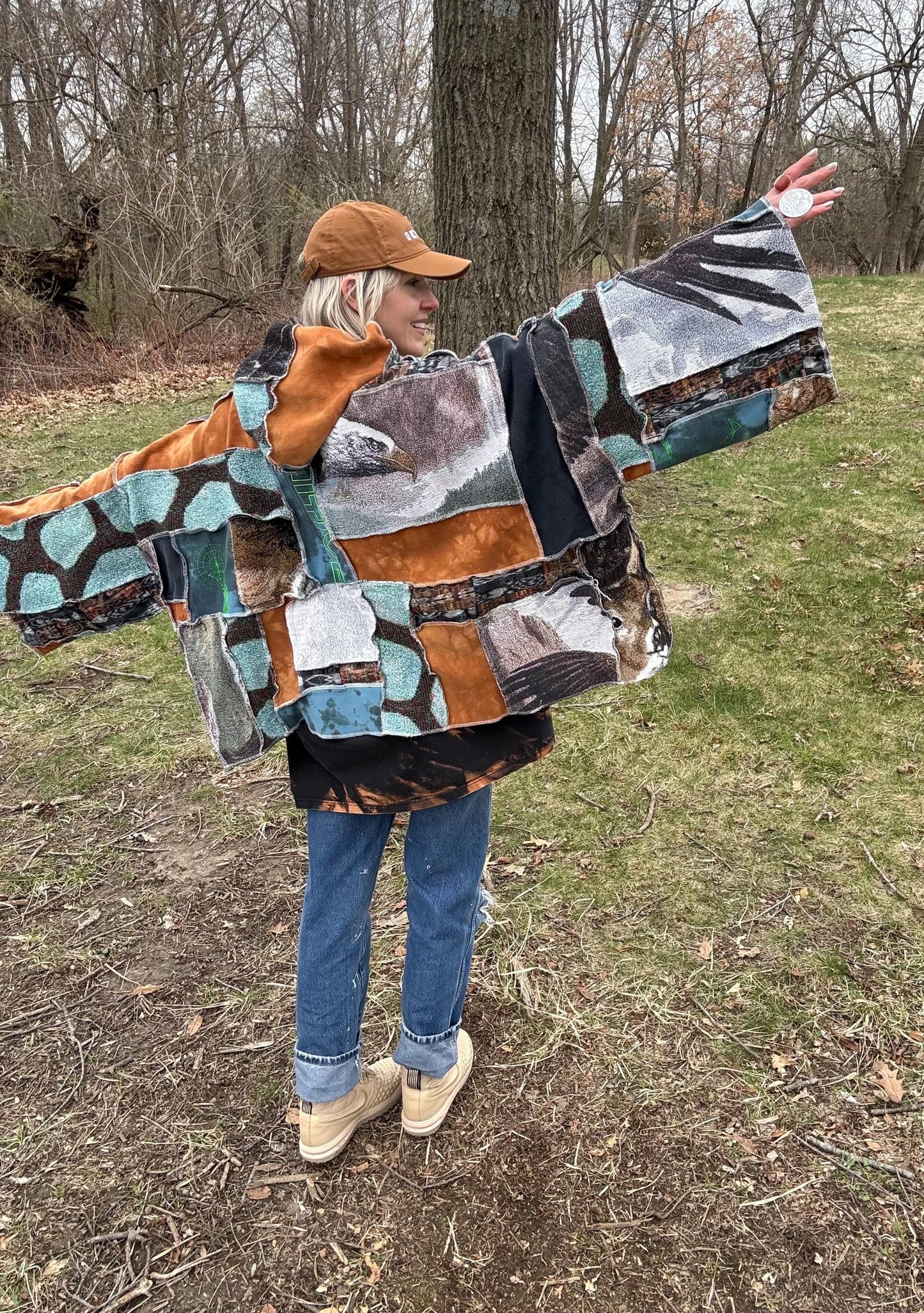 Eagle Spirit Oversized Hooded Patchwork Statement Pullover