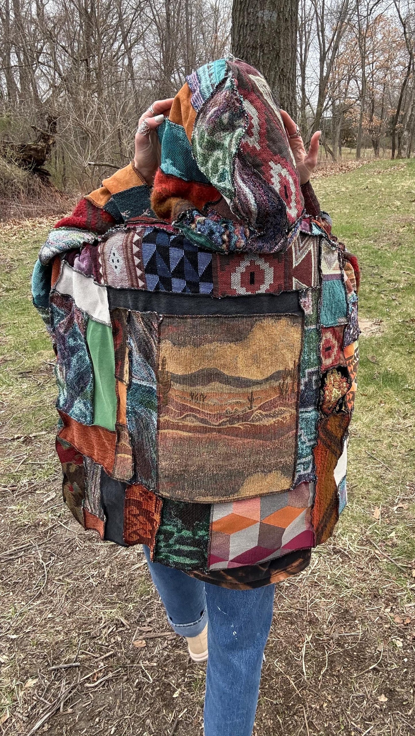Psychedelic Desert Extra Oversized Fiber Art Patchwork Pullover