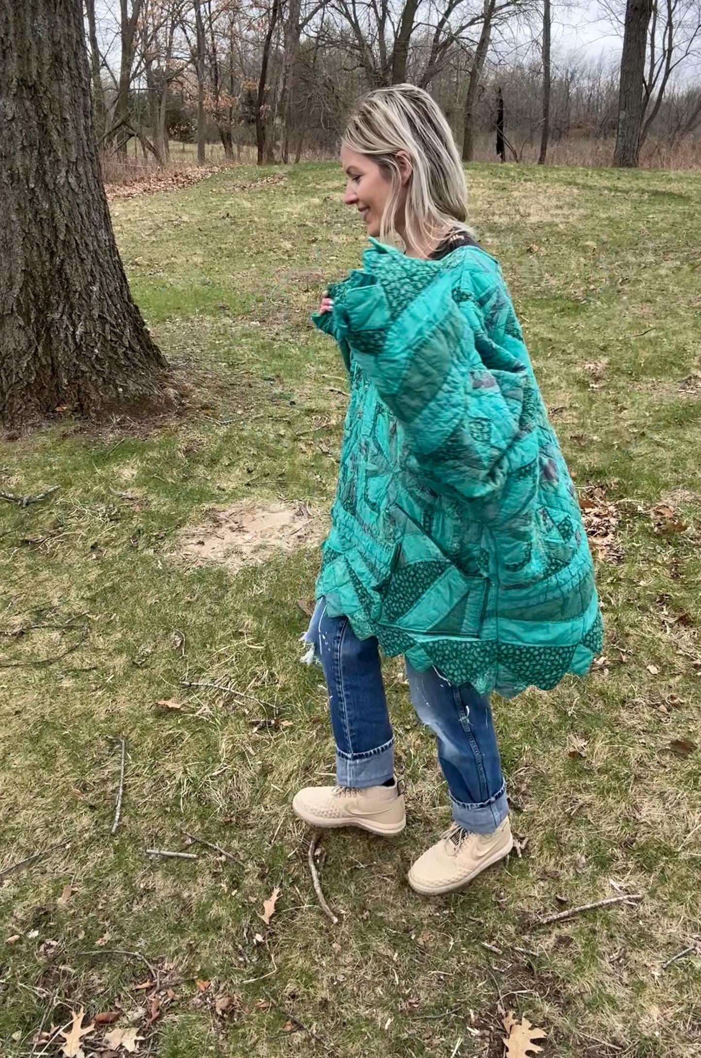 Turquoise Ivy Extra Oversized Artsy Quilt Pullover