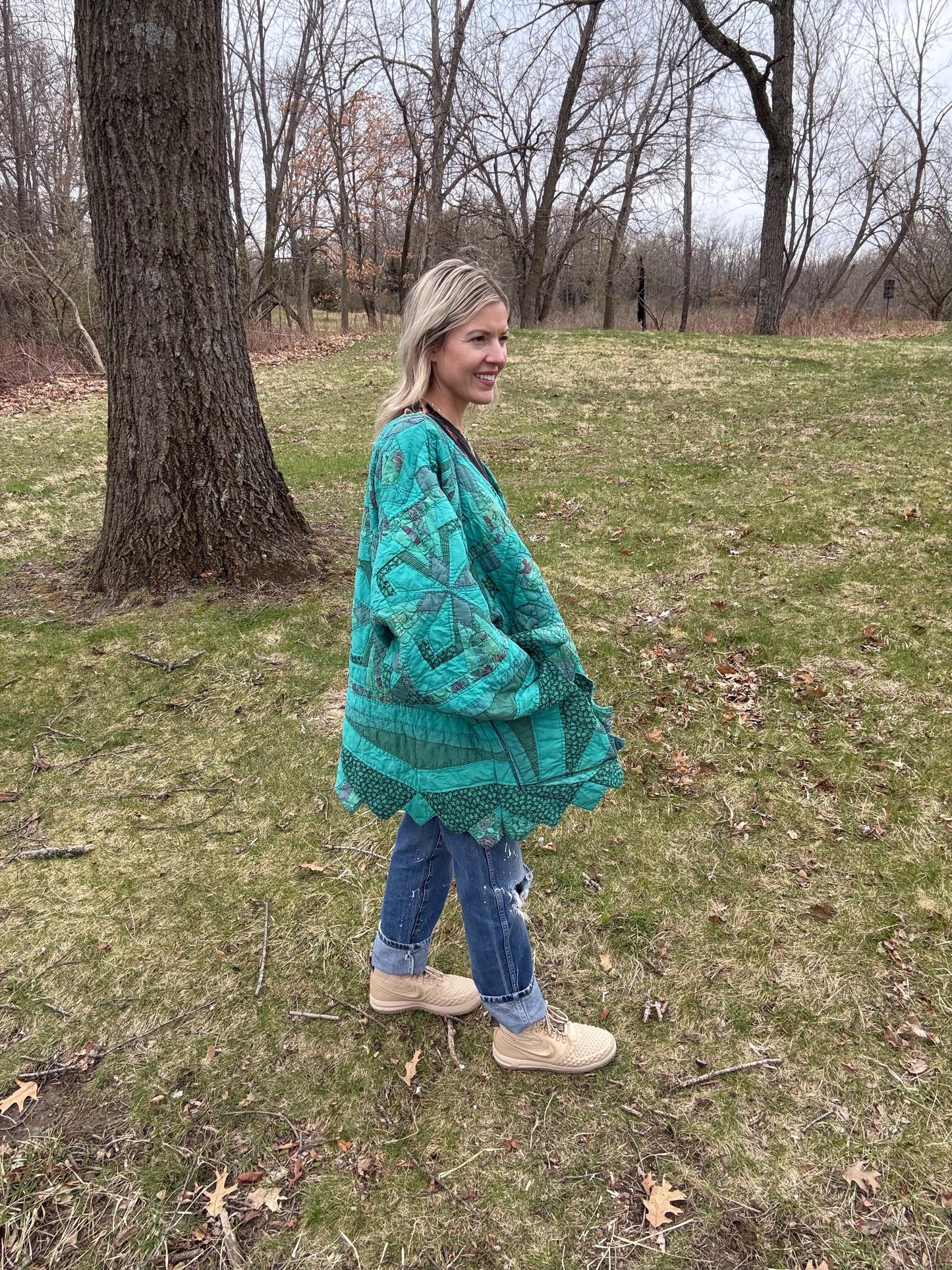 Turquoise Ivy Extra Oversized Artsy Quilt Pullover