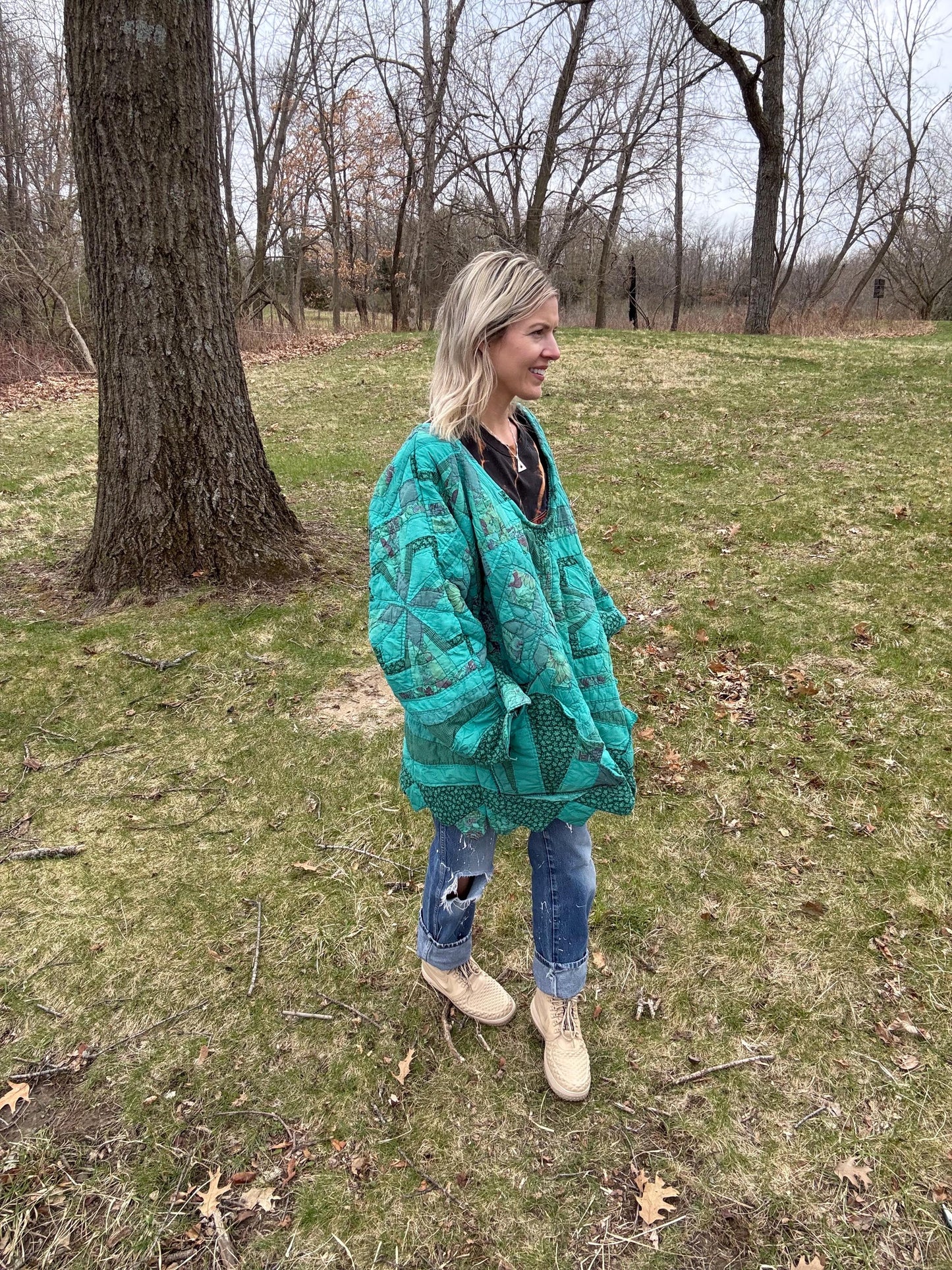 Turquoise Ivy Extra Oversized Artsy Quilt Pullover