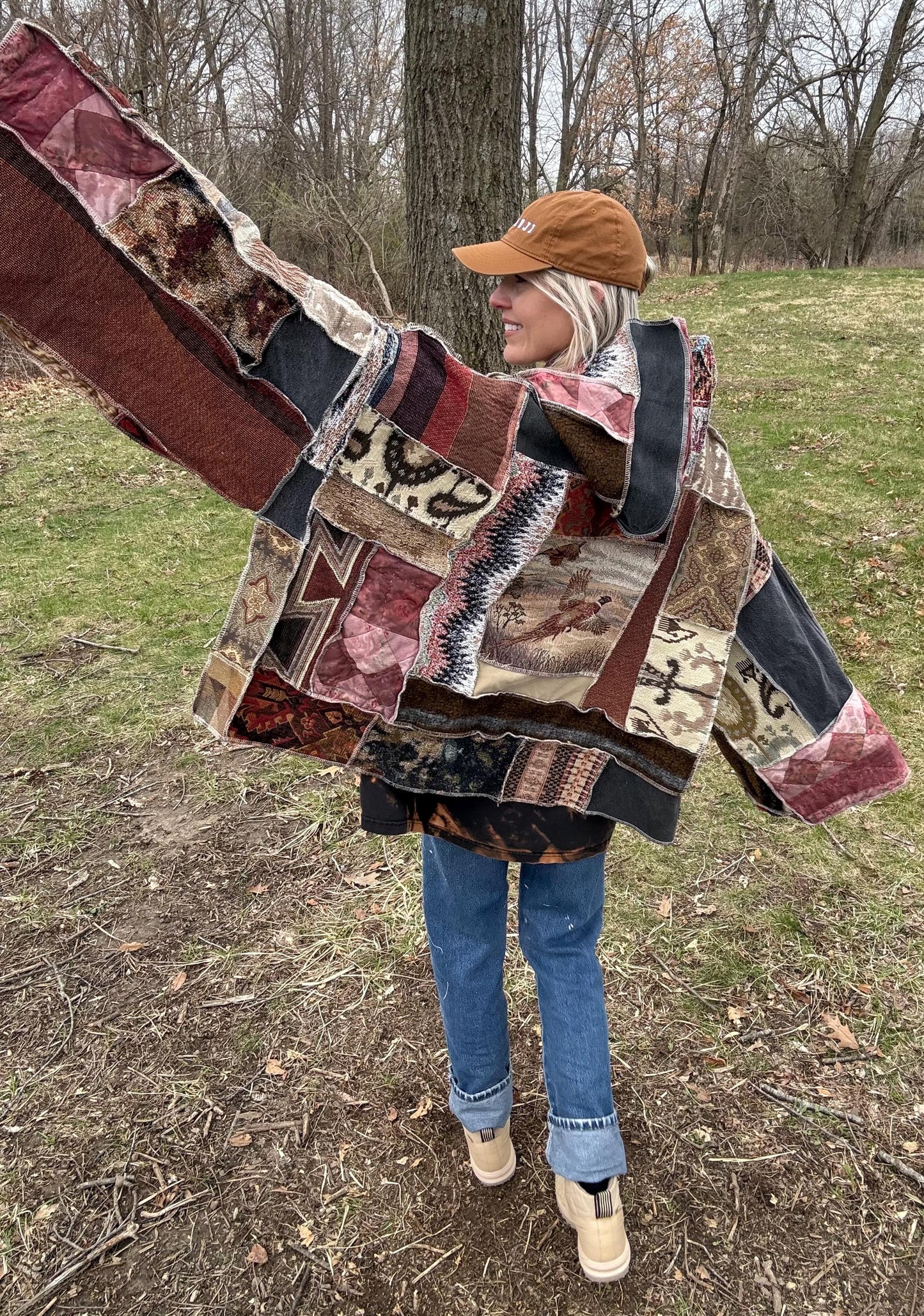Pretty As A Pheasant Extra Oversized Fiber Art Patchwork Pullover